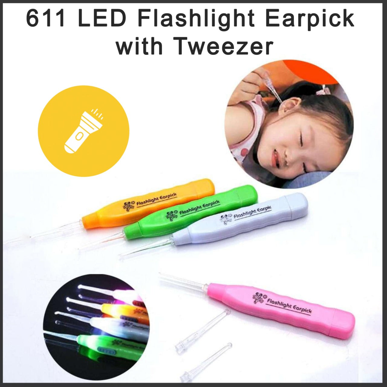 LED Flashlight Earpick with Tweezer