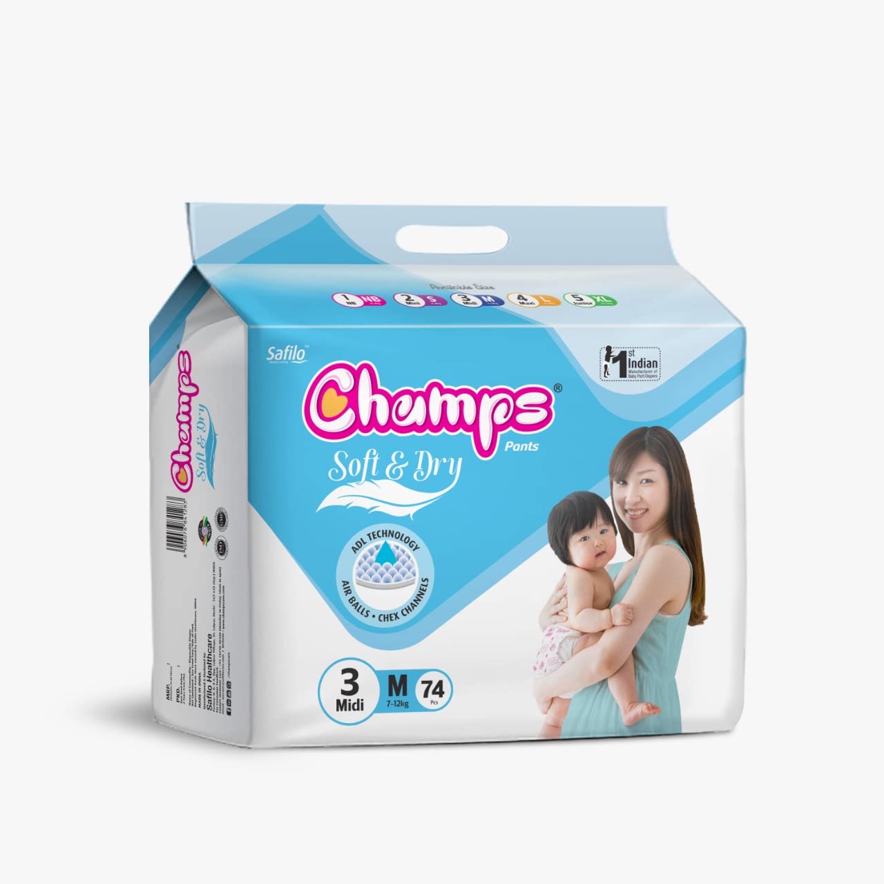 Champs Soft and Dry Baby Diaper Pants 74 Pcs (Medium Size M74) - Bhavnagar Deodap