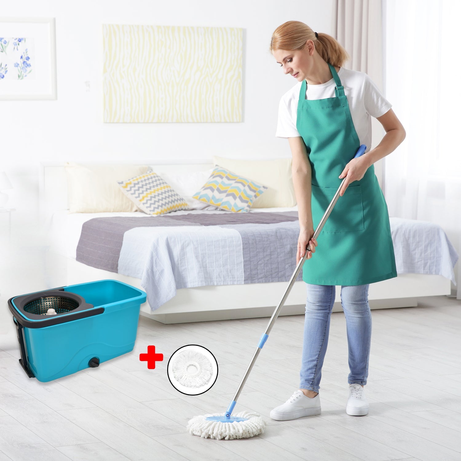 QUICK SPIN MOP PLASTIC SPIN, BUCKET FLOOR CLEANING, EASY WHEELS & BIG BUCKET, FLOOR CLEANING MOP WITH BUCKET - Bhavnagar Deodap