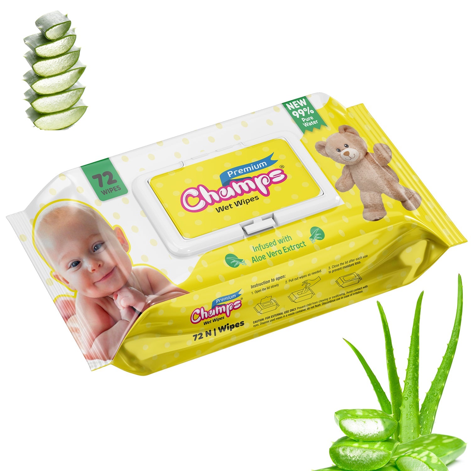 Champs Premium Wet Wipes Infused With Aloe Vera Extract Wet Wipes (72 N Wipes ) - Bhavnagar Deodap