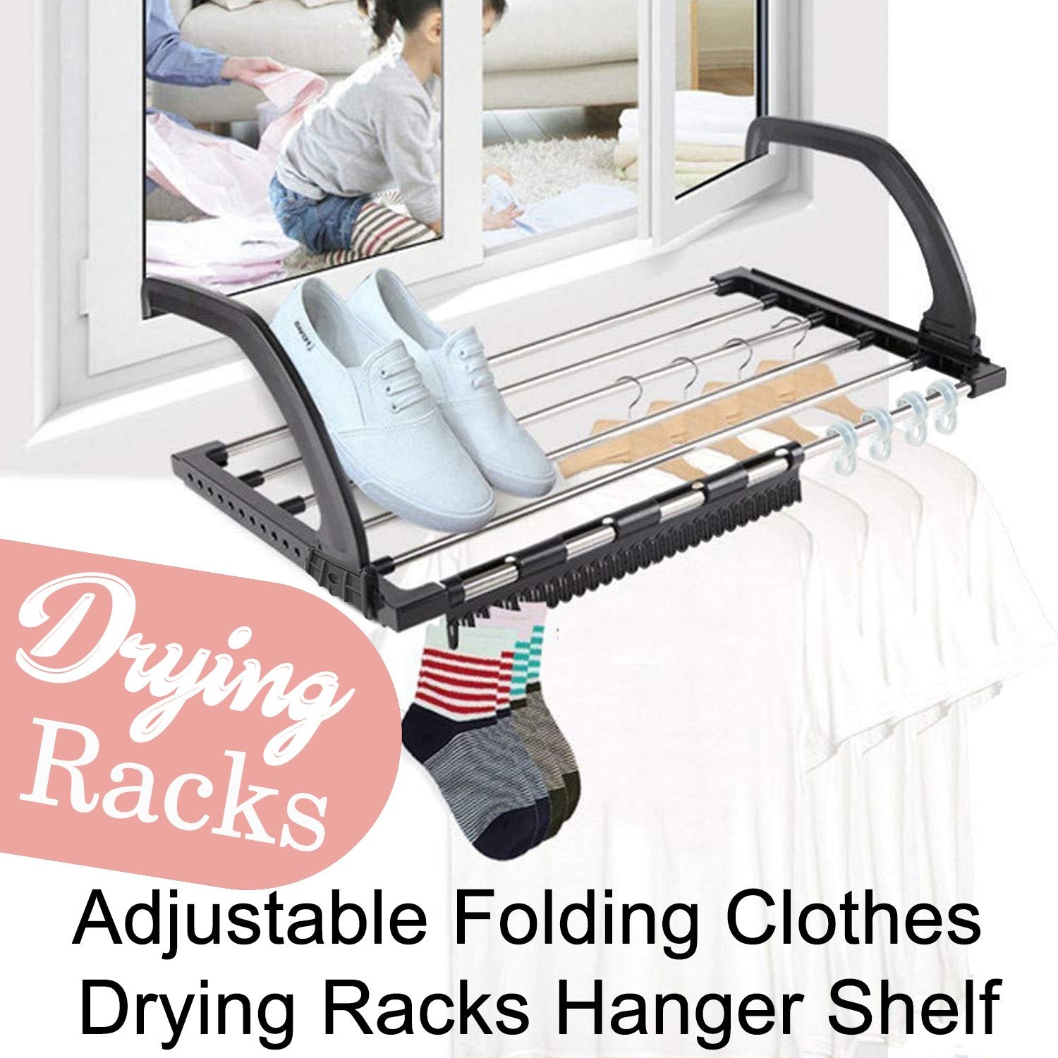 4649 Adjustable Folding Clothes Drying Racks Hanger Shelf 