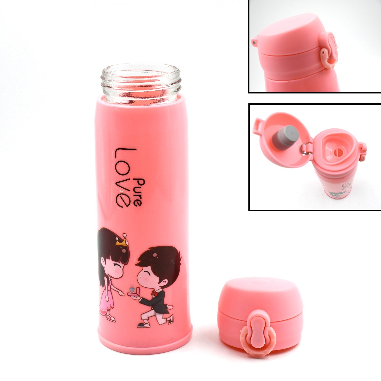Pure Love outdoor sport water bottle 500ml leak proof BPA-free for travel cold and hot water glass water bottle with daily water intake for gym and children, Fridge, for Home, Office, School (MOQ :- 80 Pc) - Bhavnagar Deodap