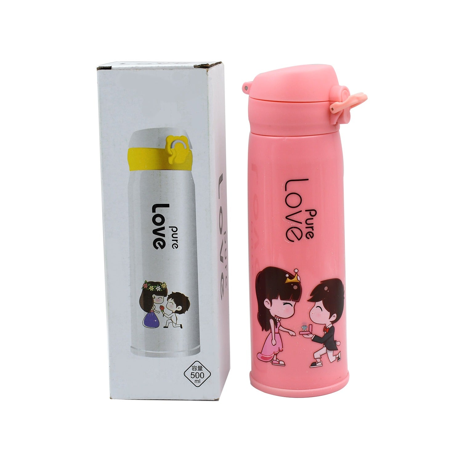 Pure Love outdoor sport water bottle 500ml leak proof BPA-free for travel cold and hot water glass water bottle with daily water intake for gym and children, Fridge, for Home, Office, School (MOQ :- 80 Pc) - Bhavnagar Deodap