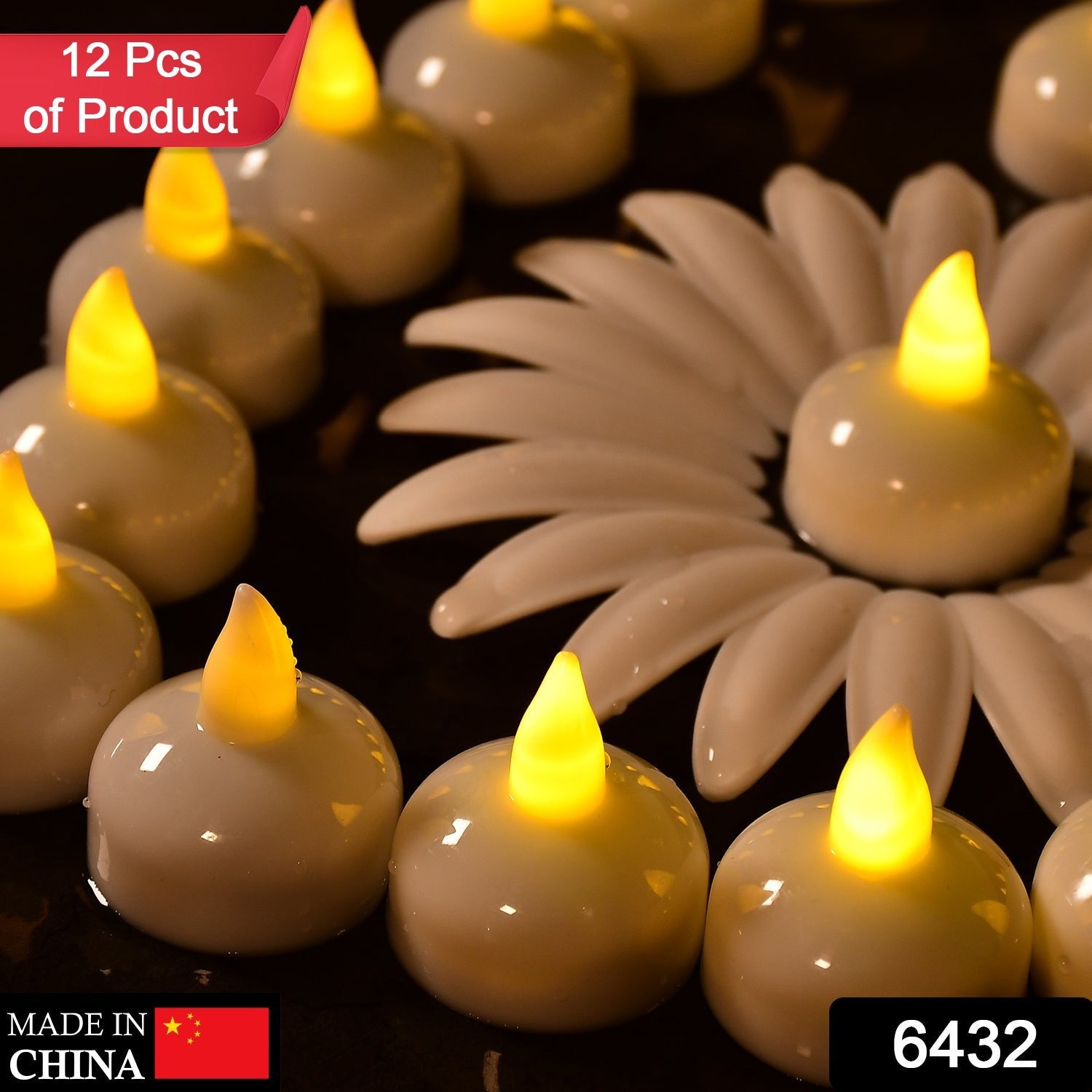 Set of 12 Flameless Floating Candles Battery Operated Tea Lights Tealight Candle - Decorative, Wedding.( Diya , Divo , Diva , Deepak , Jyoti ,) - Bhavnagar Deodap