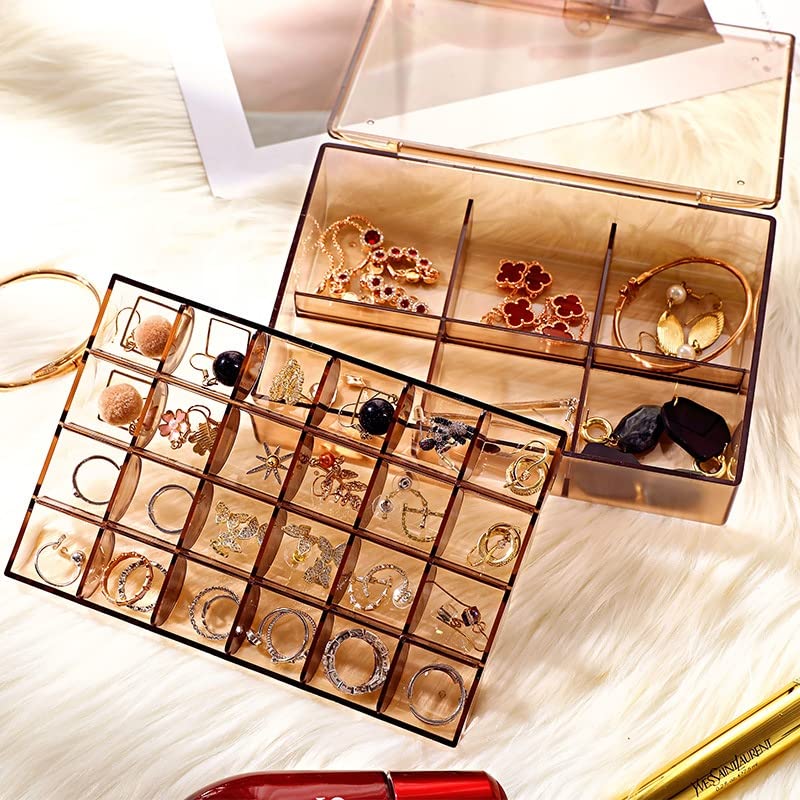 2 layer Acrylic Jewelry Storage Box Dustproof Earring Box, Storage Box Portable Nail Art Storage Case, 24-Grid Small and 6-Grid Big case Makeup Vanity Box (1 Pc / 30 Compartment) - Bhavnagar Deodap