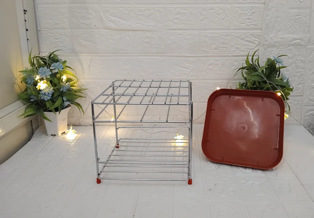 Stainless Steel Square Matka stand with tray Durable pot Stand - Bhavnagar Deodap