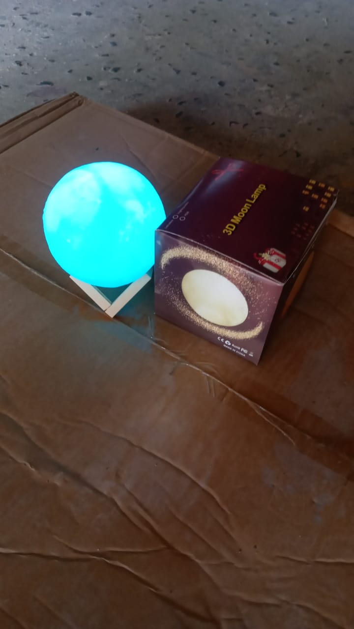 Moon Night Lamp Blue Color with Plastic Stand (15 x12 Cm / 1 Pc) - Bhavnagar Deodap