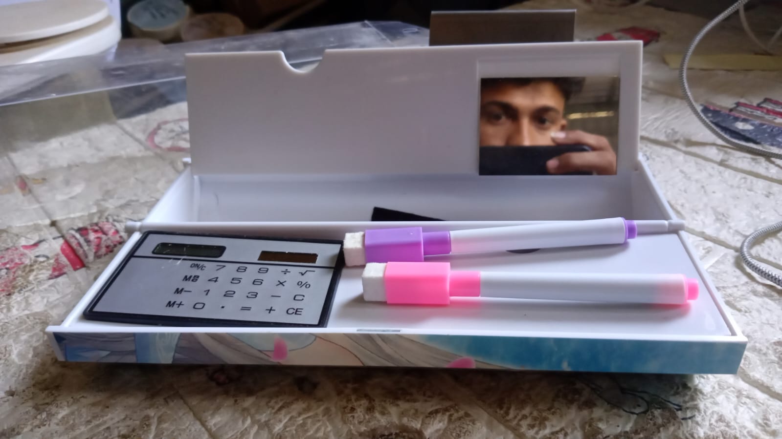 12 in 1 Compass Box, Geometry Box 2 Compartment, Pencil Box with 1 Calculator, 1 Mirror, Pen Refill 2 Black, 2 Blue, 2 Red, 2 Marker for Boys Art Plastic Pencil Box for Girls and Boys - Bhavnagar Deodap