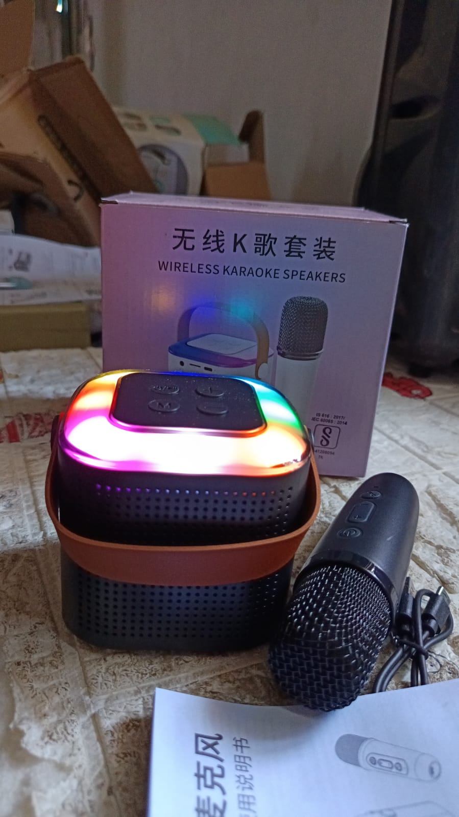 Wireless Speaker Microphone Set, RGB Light Support Memory Card PortableKaraoke Machine Perfect  for Travel TV - Bhavnagar Deodap