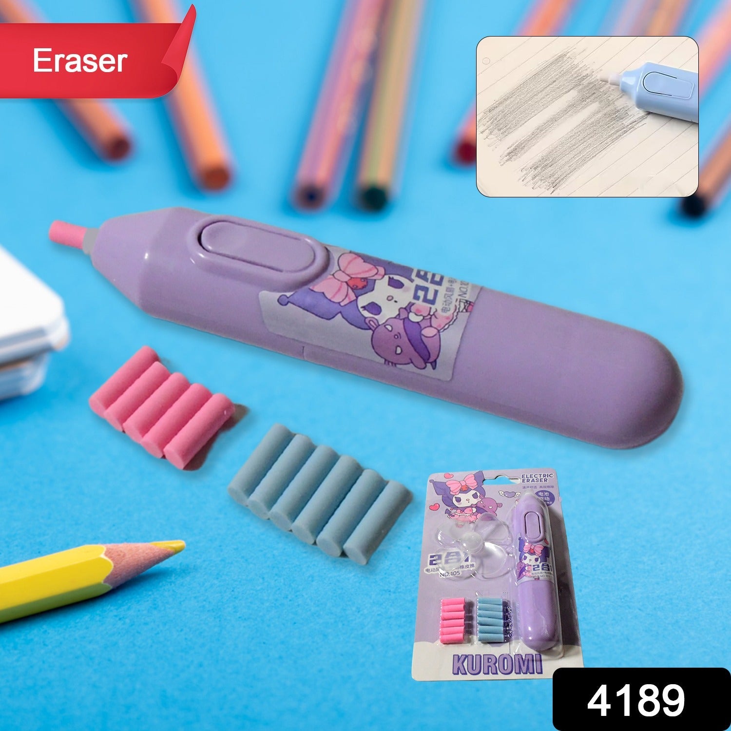 Electric Eraser Kit Automatic Pencil Eraser Battery Operated with 10 Eraser Refills Suitable for use with Graphite Pencils Drawing Painting Sketching Drafting Supplies Stationery Child Gifts (Battery Not Included) - Bhavnagar Deodap