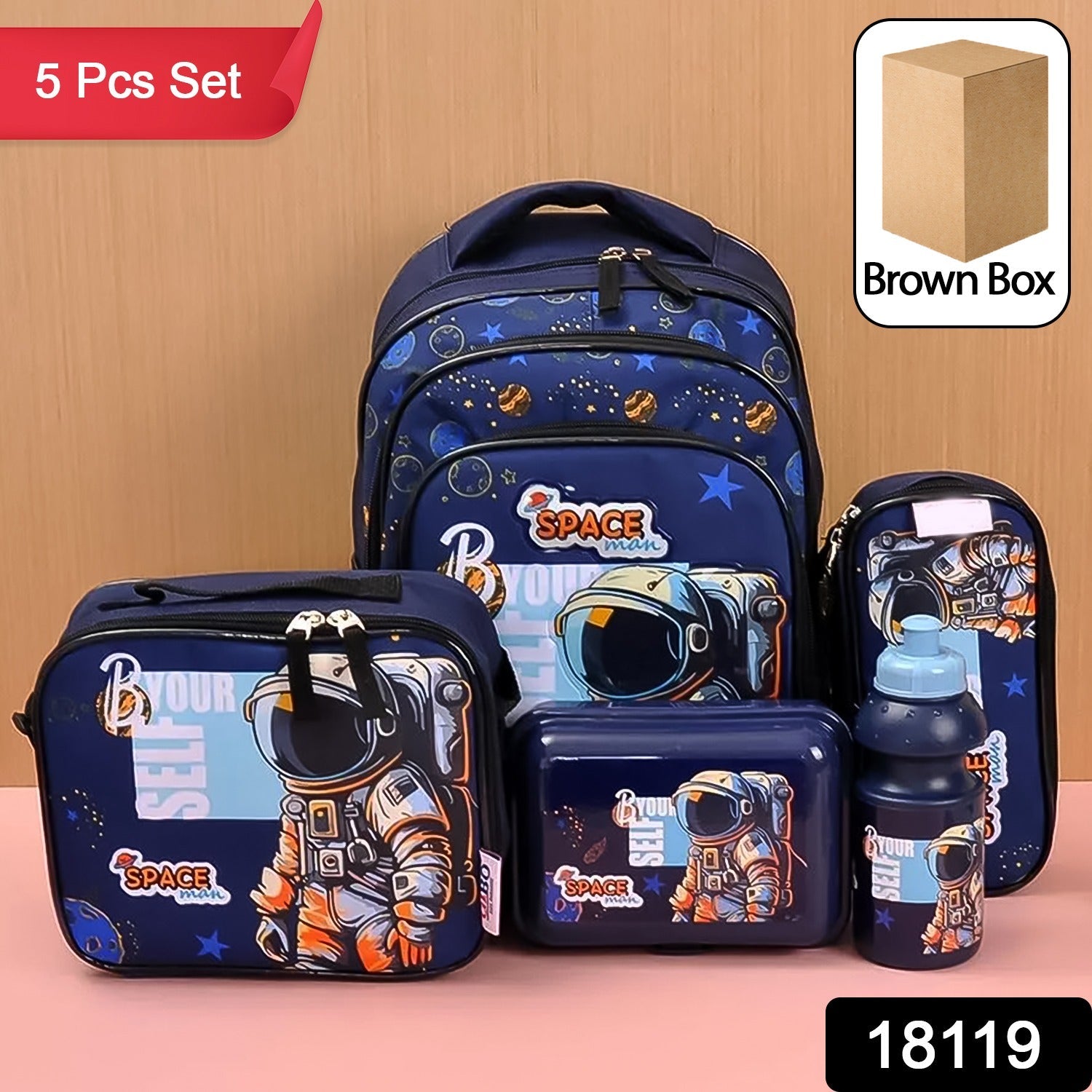 5 in 1 School Bag Includes lunch bag, 14 inch School Bags, water bottle & pencil case in box packing (1 Set / Mix Color)) - Bhavnagar Deodap