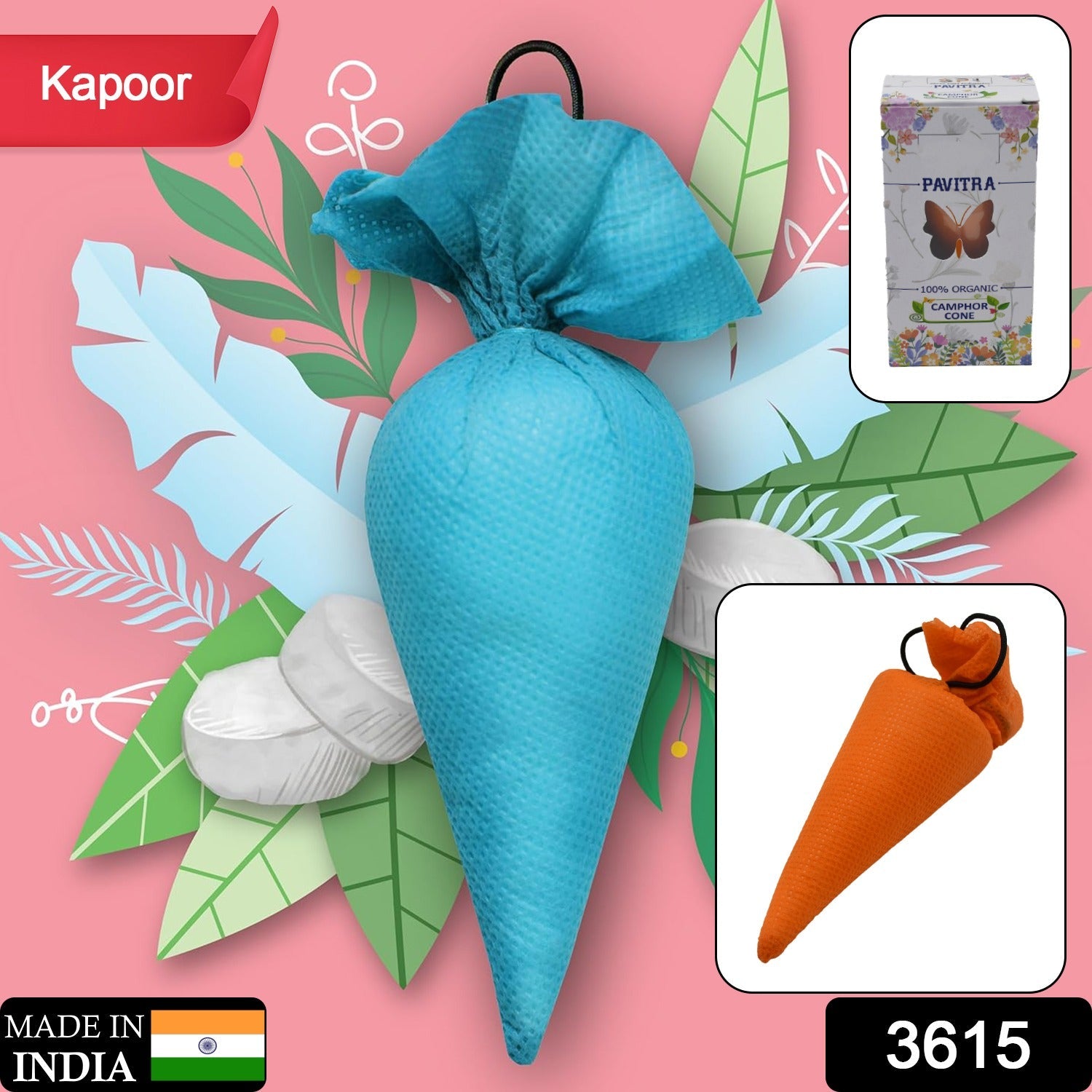 Organic Camphor Cone, Camphor Cone (Charlie) - Room, Car and Air Freshener & Mosquito Repellent (1 Pc) - Bhavnagar Deodap