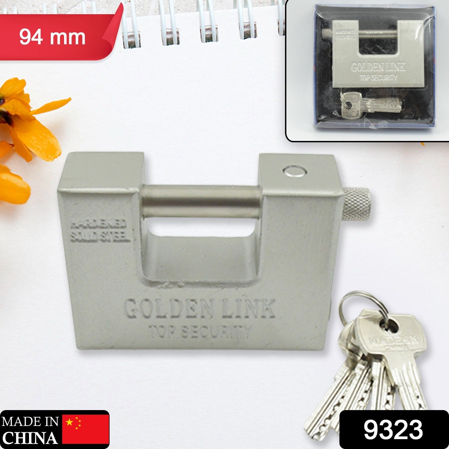 94mm Stainless Steel Padlock: Rectangular, Hardened Steel, 5 Keys - Bhavnagar Deodap