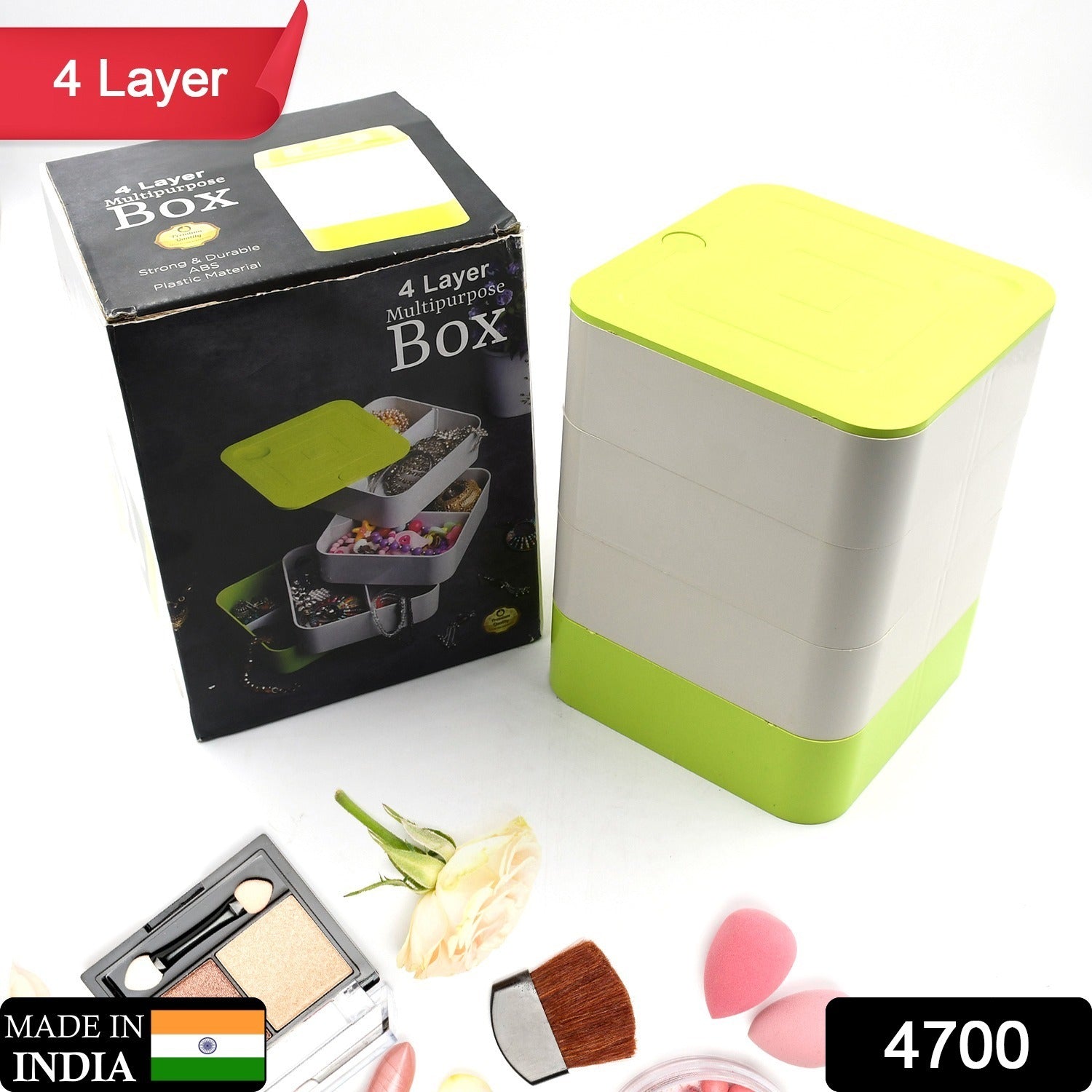 4 Layers Jewelry Box, 360 Degree Rotating Jewelry Box, Jewelry and Earring Organizer Box, Accessory Storage Box - Bhavnagar Deodap