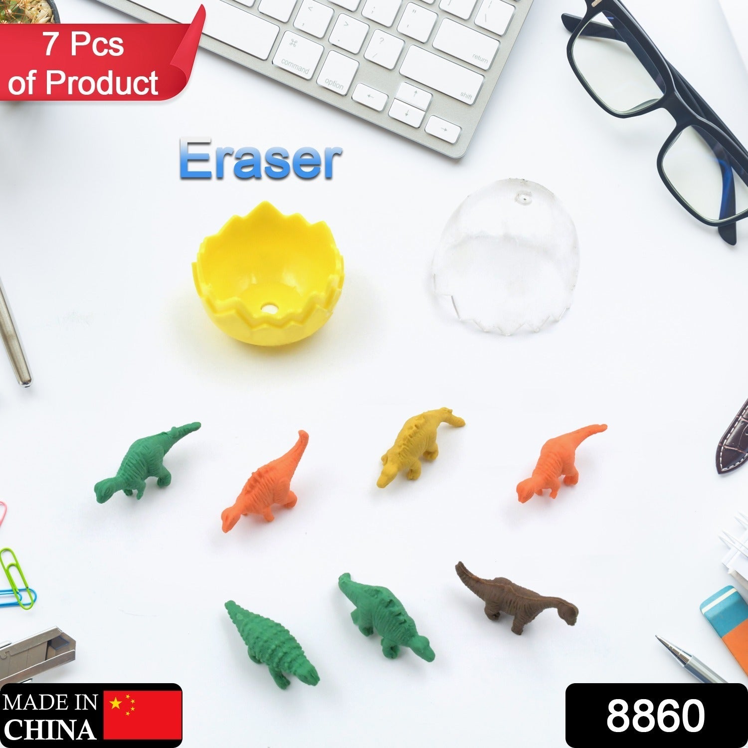 7 Piece Dinosaur Shaped Erasers for Kids - Animal Erasers, 3D Puzzle - Bhavnagar Deodap