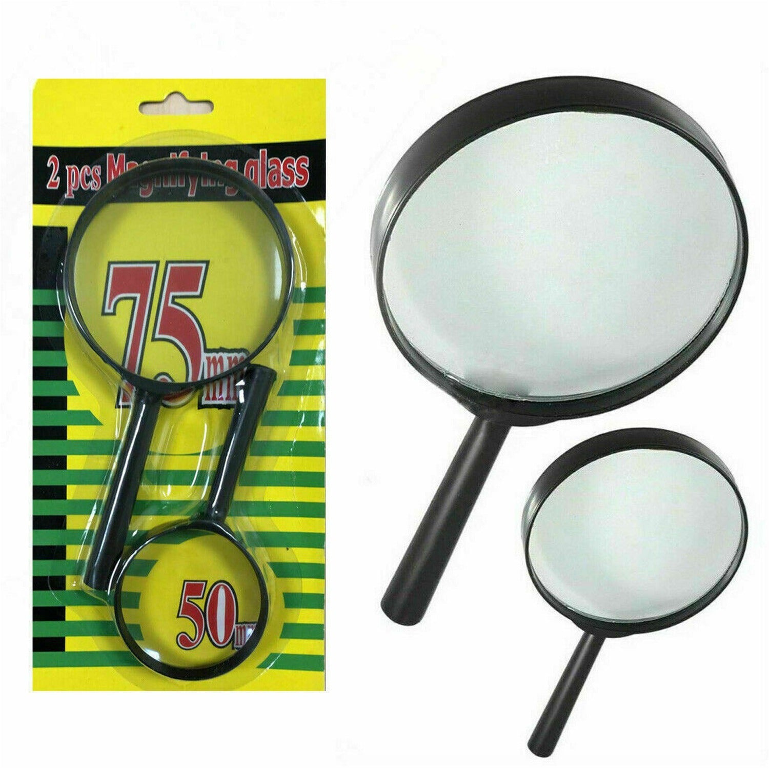 Magnifying glass Lens - reading aid made of glass - real glass magnifying glass that can be used on both sides - glass breakage-proof magnifying glass, Protect Eyes, 75mm & 50mm (2pc Set) - Bhavnagar Deodap