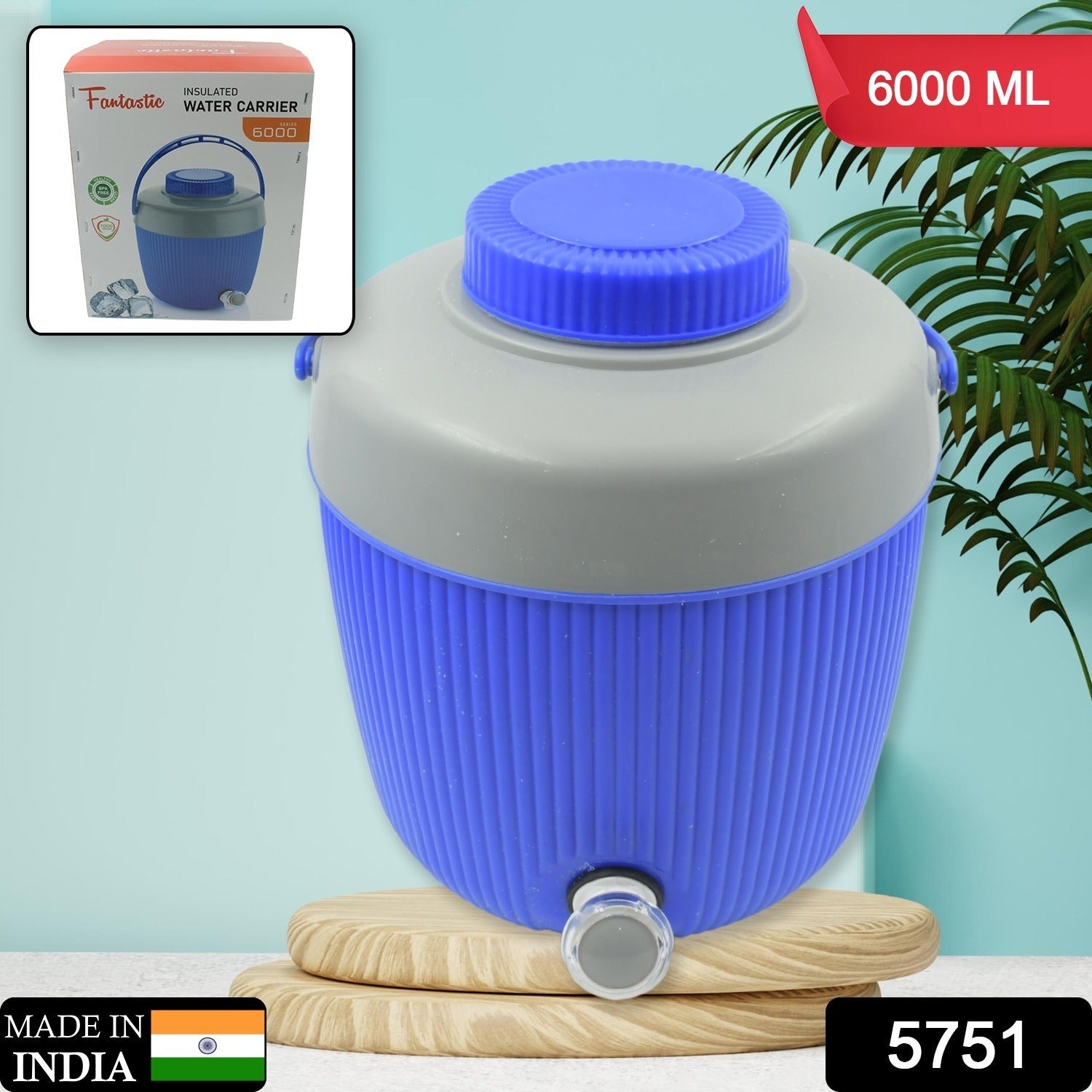 Insulated Water Jug, Insulated Plastic Water Jug with a Sturdy Handle, Water Jug Camper with Tap Plastic Insulated Water Storage Cool Water Storage for Home & Travelling (6000 ML) - Bhavnagar Deodap