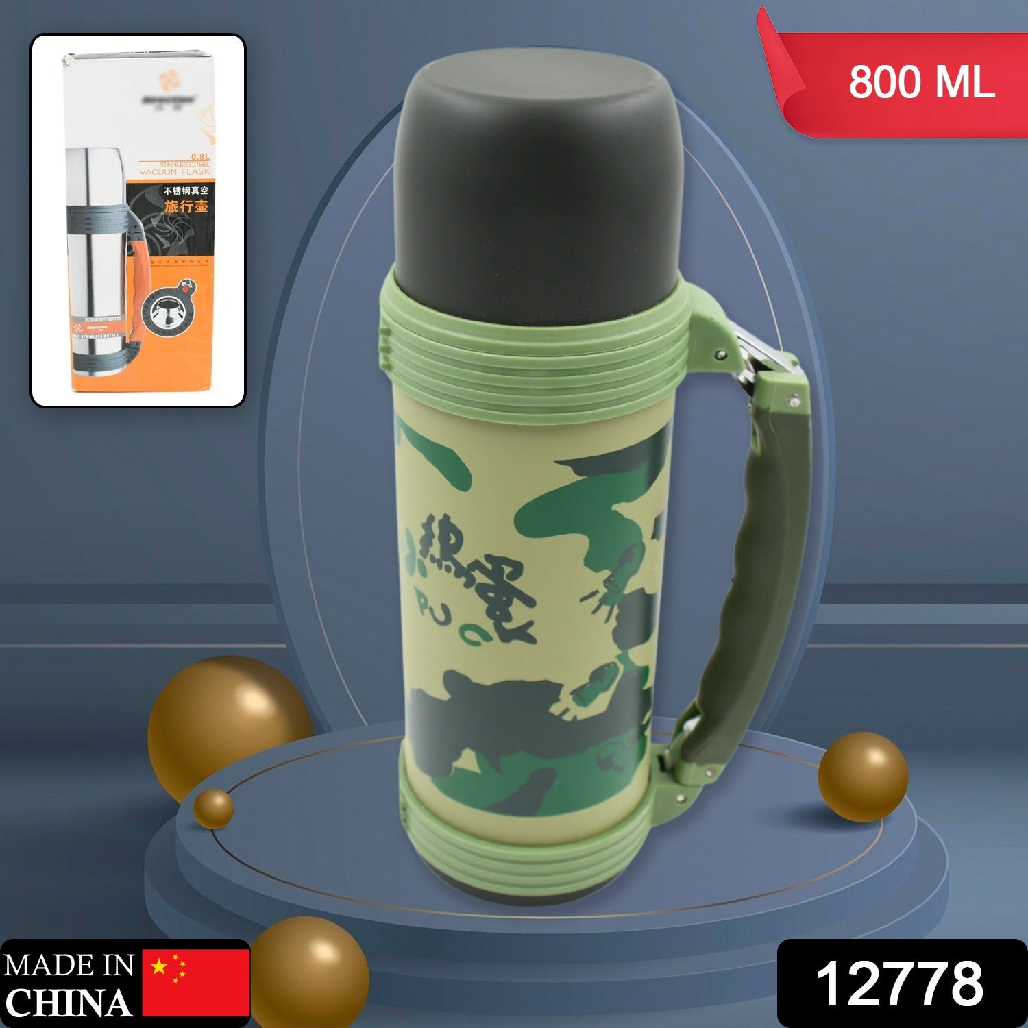 Stainless Steel Insulation Thermos, Vacuum Insulated Water Bottle For Travel, Outdoor Fitness Portable Travel Pot, Camping Coffee, Portable Car, Travel Keep Hot & Cold Large Capacity (800 ML) - Bhavnagar Deodap