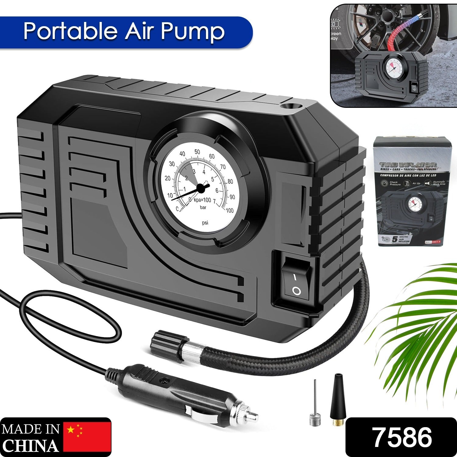 Tire Inflator Portable Air Compressor 12V Small Air Pump for Car Tires Bicycle Balloons, Cars, Bike, Bicycles and Other Inflatables with LED Light (12V) - Bhavnagar Deodap