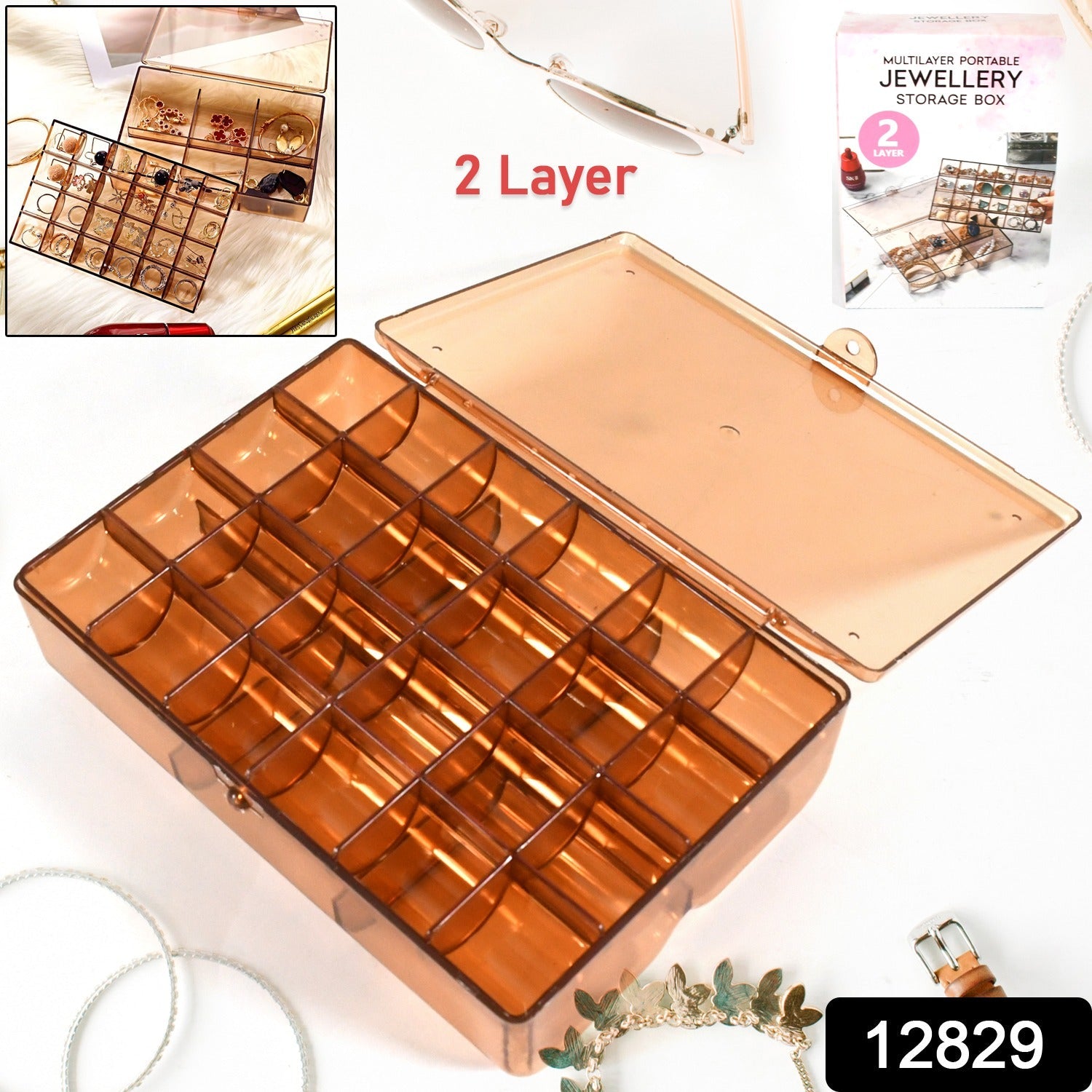 2 layer Acrylic Jewelry Storage Box Dustproof Earring Box, Storage Box Portable Nail Art Storage Case, 24-Grid Small and 6-Grid Big case Makeup Vanity Box (1 Pc / 30 Compartment) - Bhavnagar Deodap