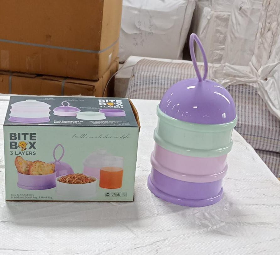 3 Layer Cute Portable Baby Food Milk Powder Storage Box Bottle Container Milk Powder Baby Food Container Bowl. (Purple) - Bhavnagar Deodap