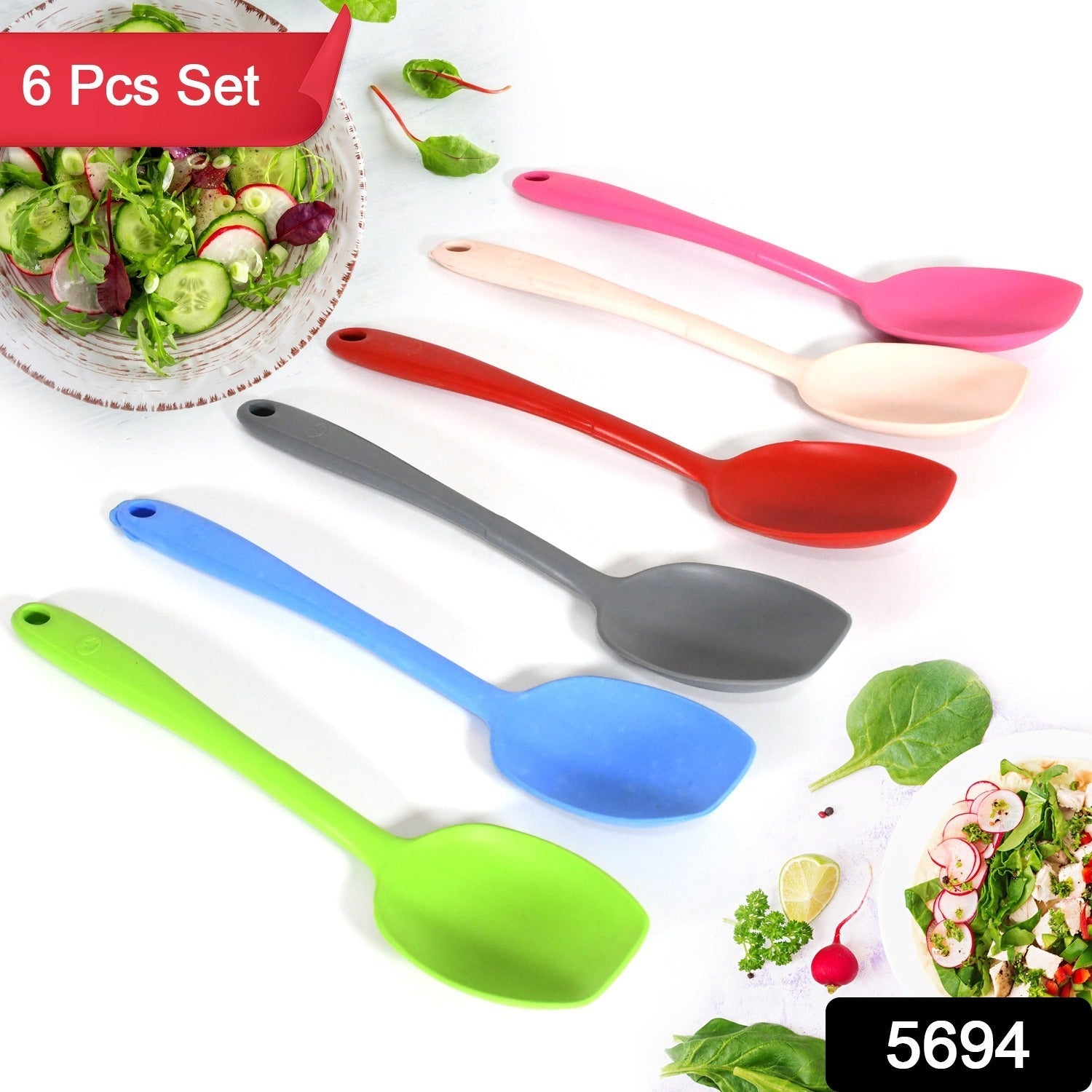 Multipurpose Silicone Spoon, Silicone Basting Spoon Non-Stick Kitchen Utensils Household Gadgets Heat-Resistant Non Stick Spoons Kitchen Cookware Items For Cooking and Baking (6 Pcs Set) - Bhavnagar Deodap