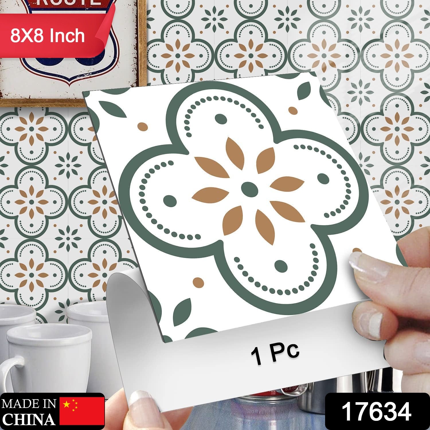 Peel and Stick Floor Tiles Kitchen / Bathroom Backsplash Sticker Detachable Waterproof DIY Tile Stickers for Wall Decoration Tiles Home Decoration (8x8 Inch / 1 pc Tiles) - Bhavnagar Deodap