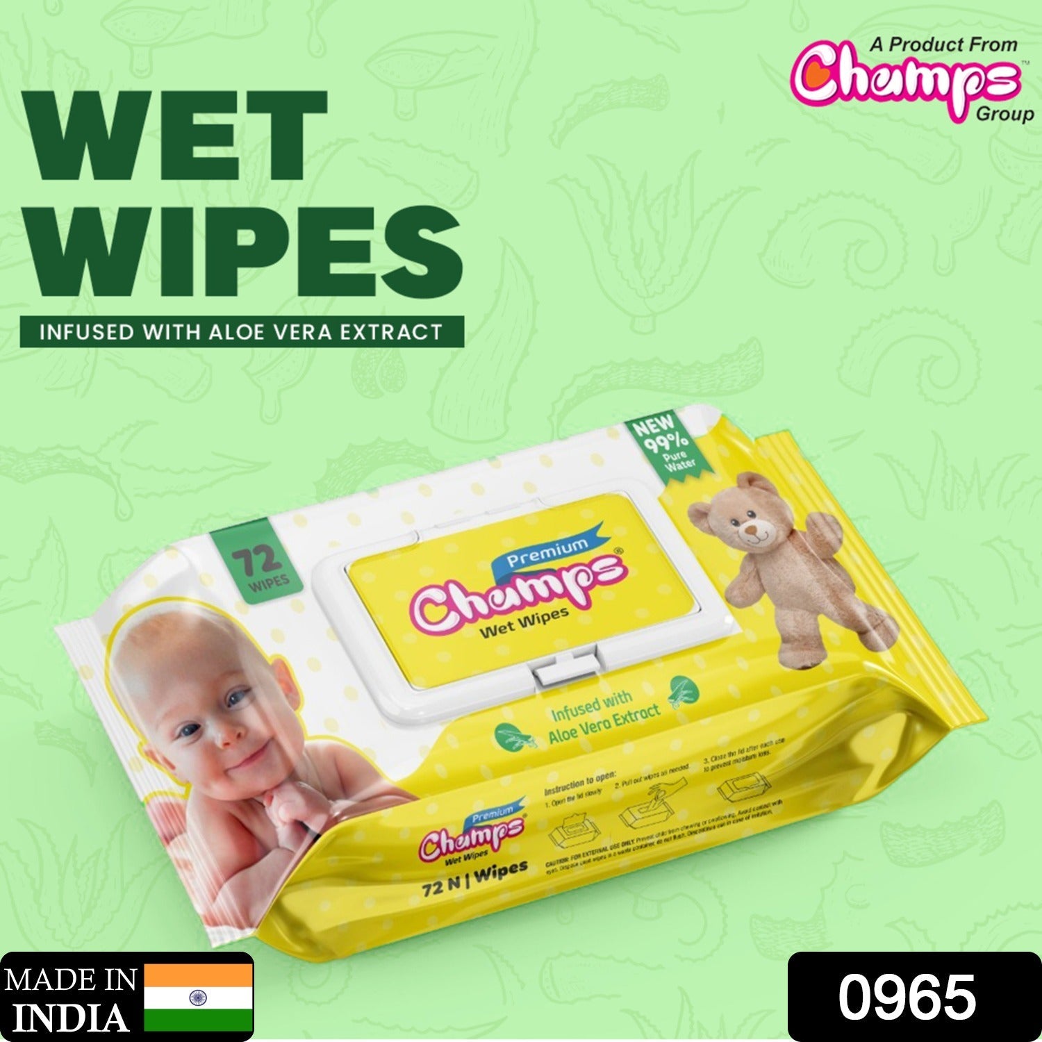 Champs Premium Wet Wipes Infused With Aloe Vera Extract Wet Wipes (72 N Wipes ) - Bhavnagar Deodap