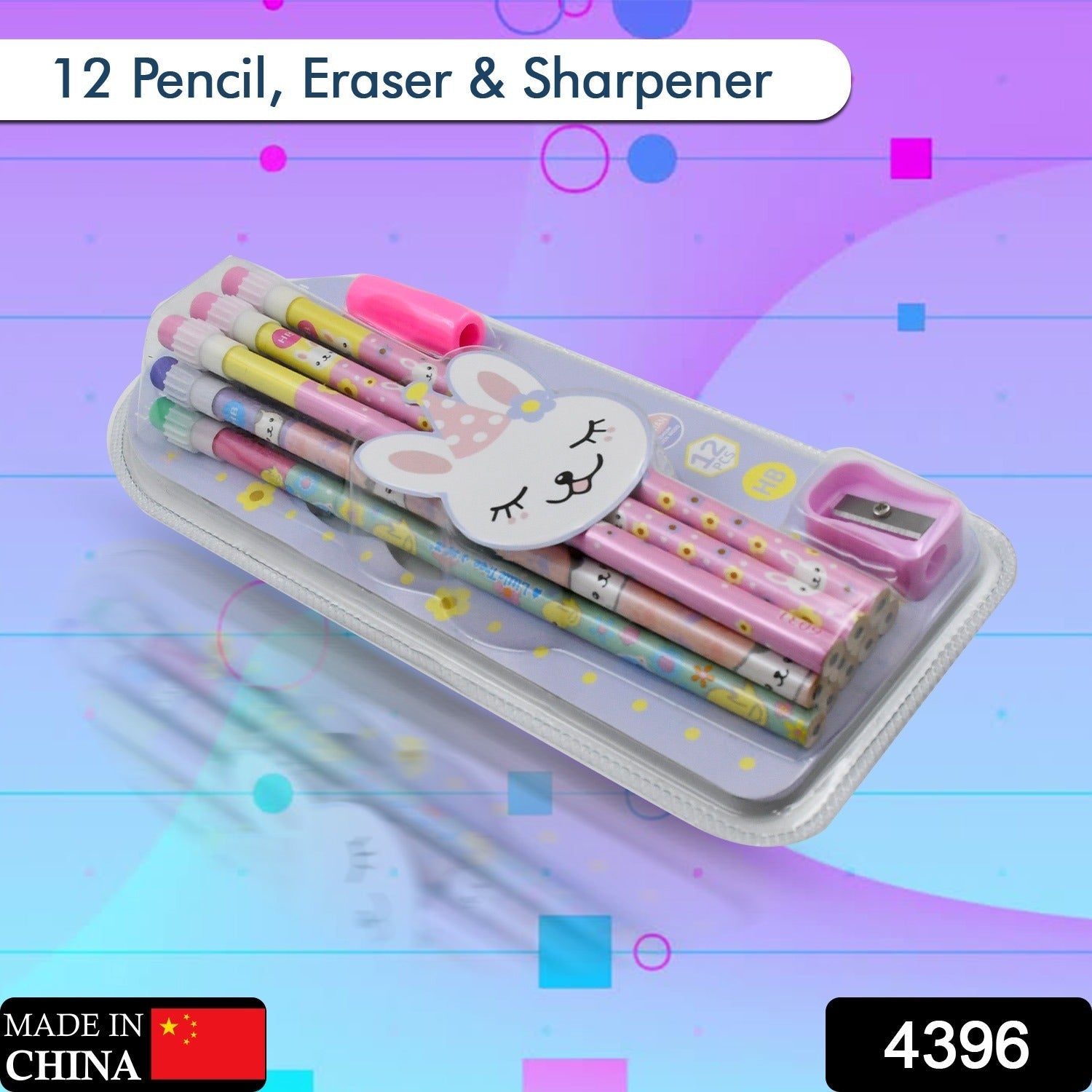 Cute Rabbit Bear Drawing Graphite Writing Pencil Set with Pencil Sharpener & Eraser, Pencil and Eraser Set with Eraser for Kids, for Girls, Fancy School Stationary, Birthday Party Return Gift (14 Pc Set) - Bhavnagar Deodap