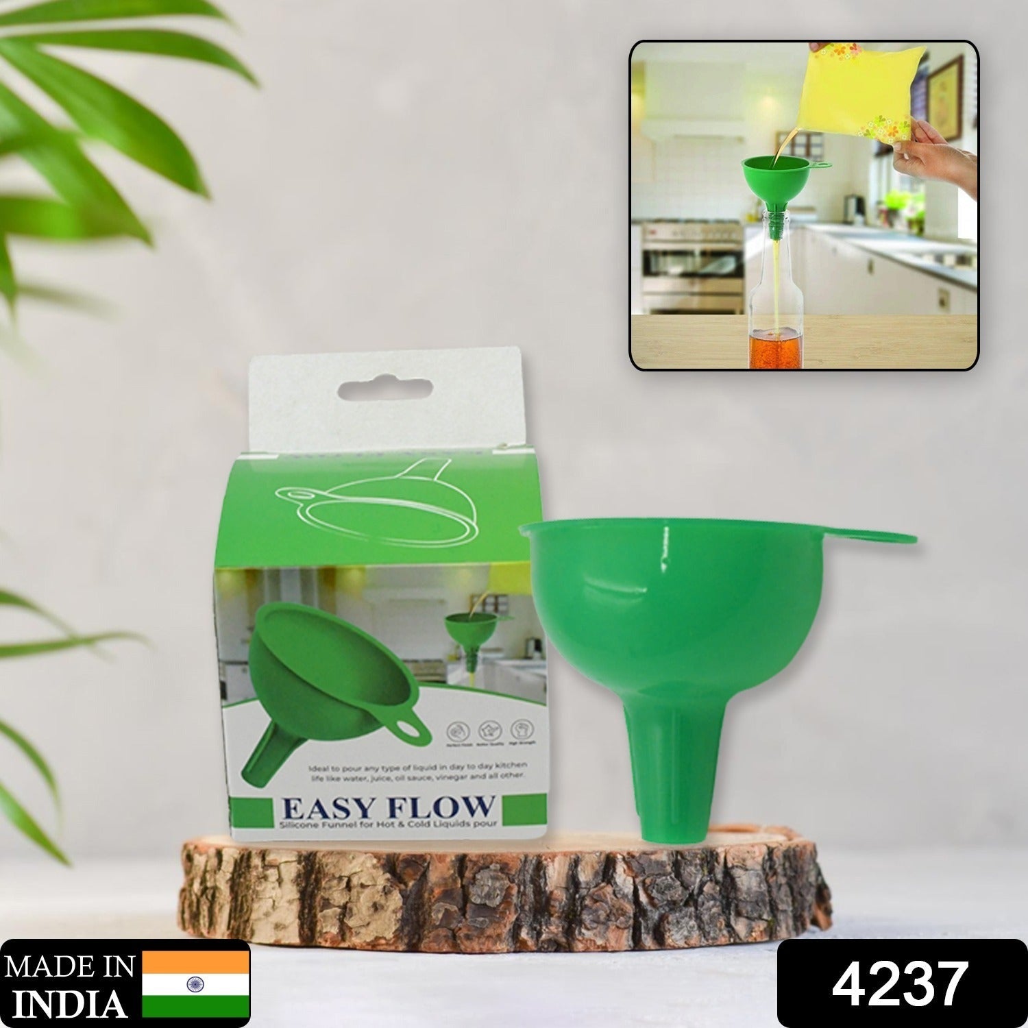 Silicone Funnel For Pouring Oil, Sauce, Water, Juice And Small Food-Grains (1 Pc Green) - Bhavnagar Deodap