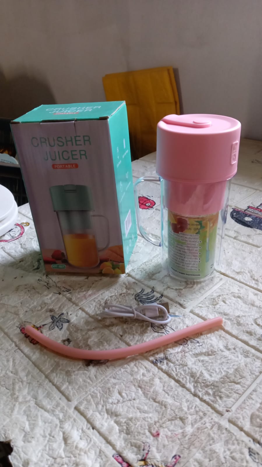 2 In1 Portable Crusher Juicer With Handle & Straw for Smoothie Sipper USB Rechargeable (340 ml) 6 Stainless Steel Blades Compact Juicer Mixer, Juicer Portable Fresh Juice Blender Portable Electric Juicer ( 340 ML ) - Bhavnagar Deodap