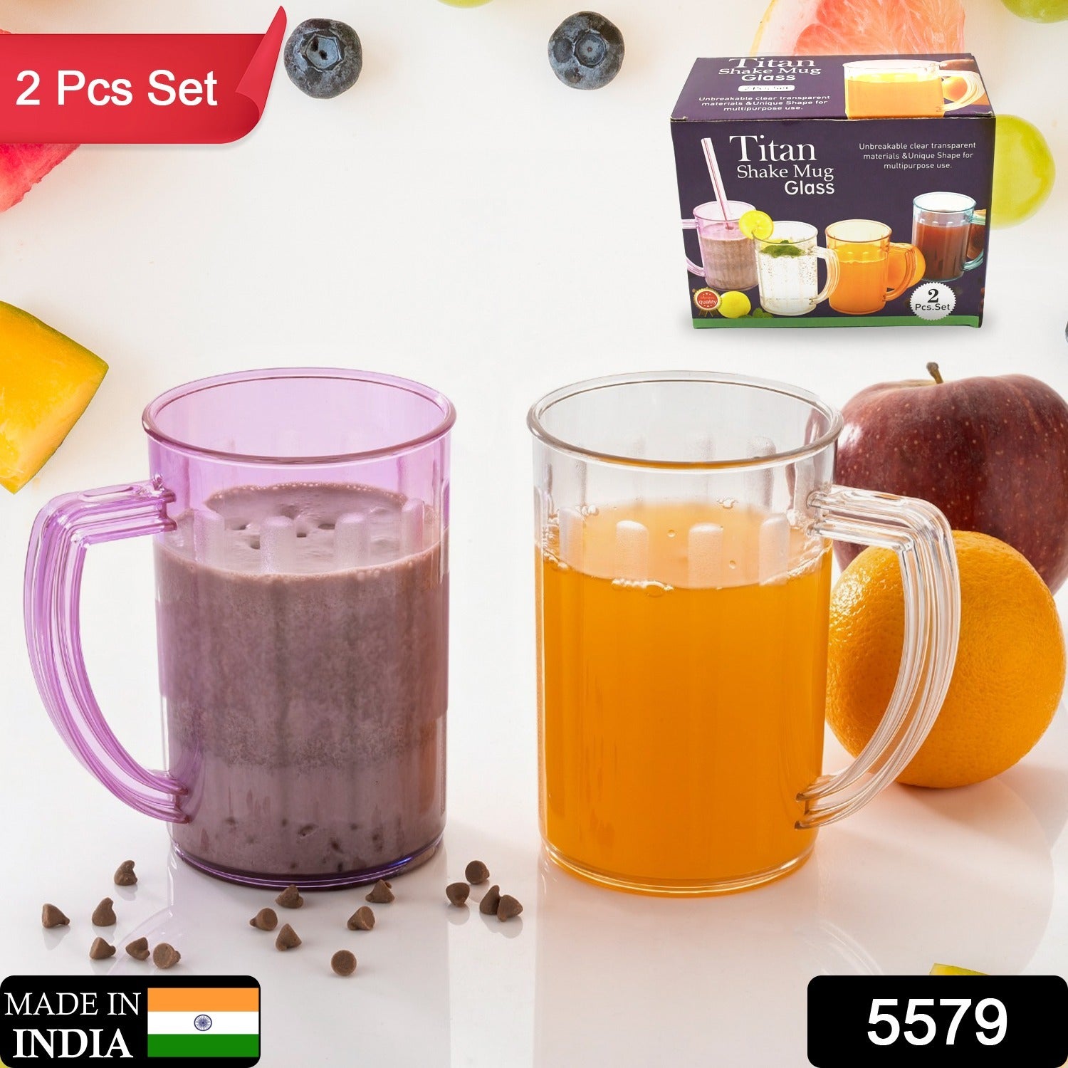 Stylish Juice Glass With Handle, Water Glass, Beer Glass, Milk Shake Glass, Multipurpose Glass Plastic Beer Mug, Unbreakable Beer Tasting Glasses, Clear Juice Glasses Suitable for Kids (2 pc) - Bhavnagar Deodap