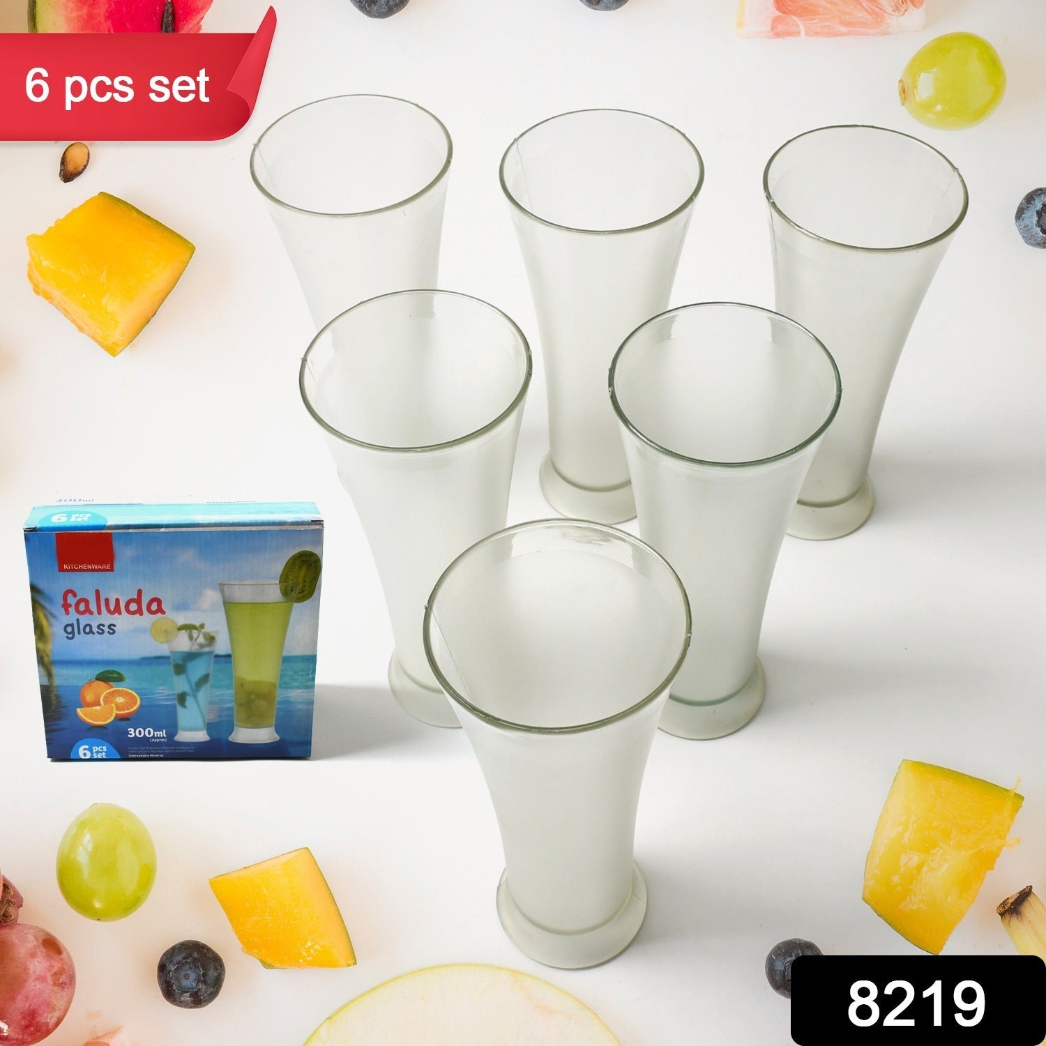 High Quality Faluda, ice cream, Juicer and Water Glasses Set of 6 Transparent, Drinking Water Glasses Stylish Glasses for Faluda, Water, Juice, Glass Set of 6 Pcs (300 ML Approx) - Bhavnagar Deodap