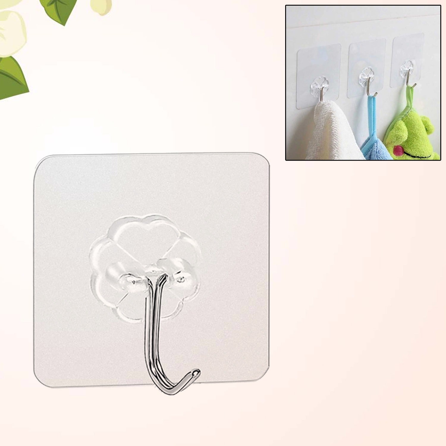 Multipurpose Strong Small Plastic & Stainless Steel Adhesive Flower Wall Hooks (1 Pc)