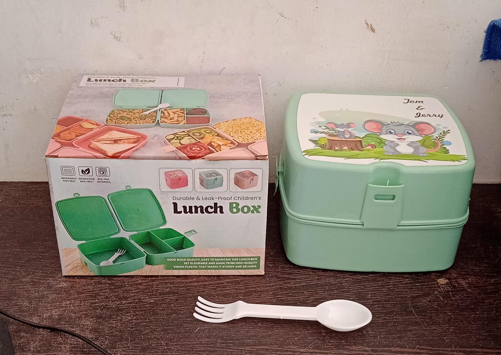 Double-Layer Square Lunch Box with  Spoon , 4 Compartment Tiffin & Push Lock , Plastic Tiffin Box for Travelling, School Kids & Office Exclusive, Home - Bhavnagar Deodap