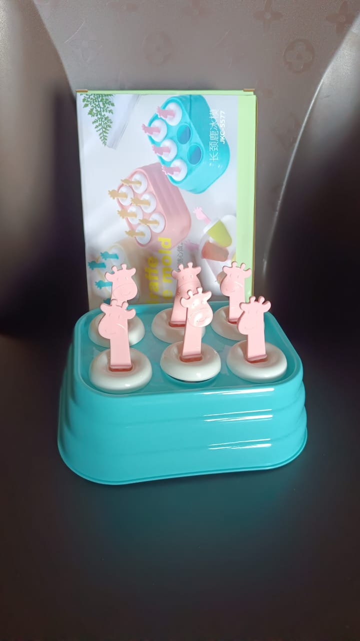 6 Cavity Popsicle Molds Plastic Giraffe shape Ice Moulds (1 Pc) - Bhavnagar Deodap