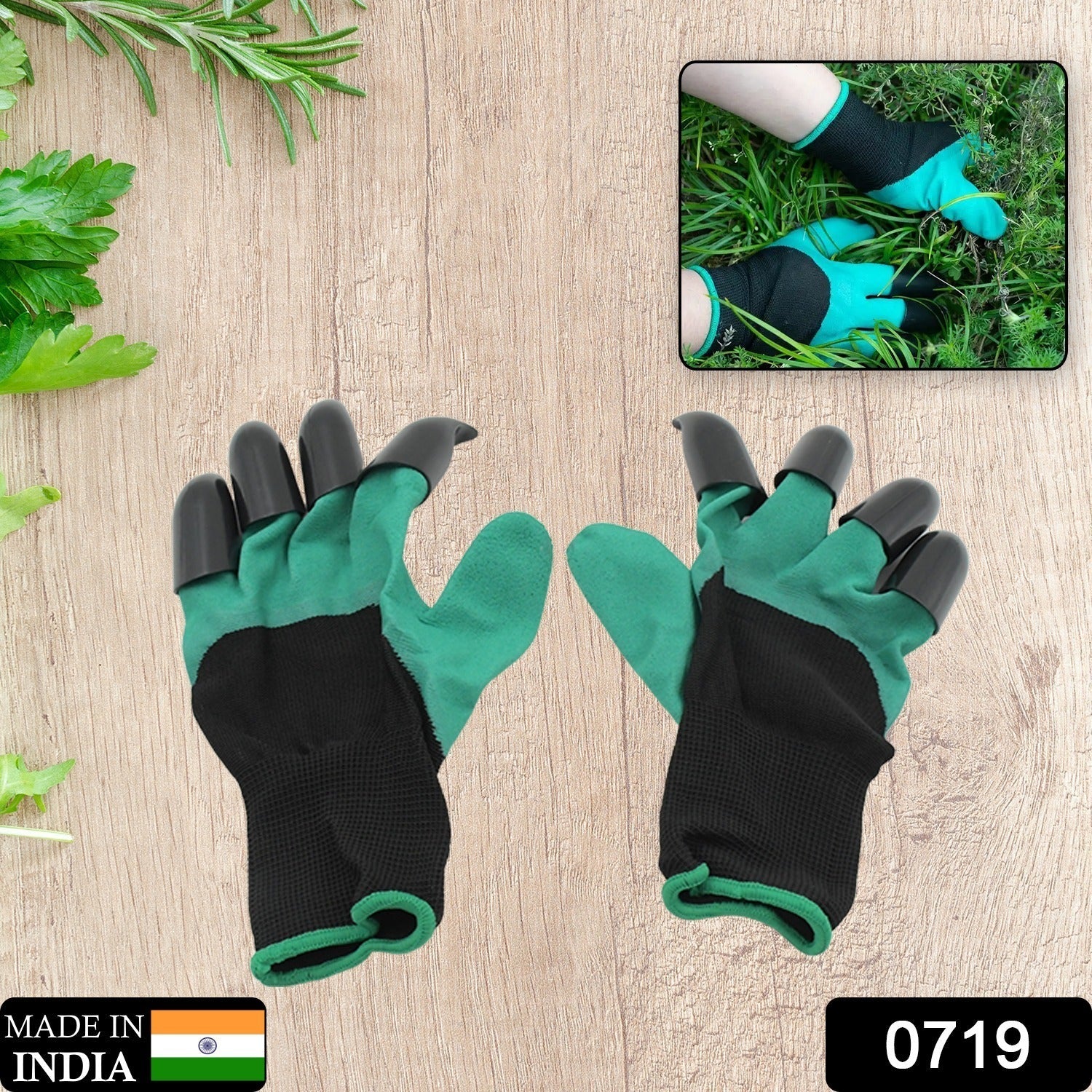 Heavy Duty Garden Gloves with Claws (Washable): 1 Pair (Mix Color) - Bhavnagar Deodap