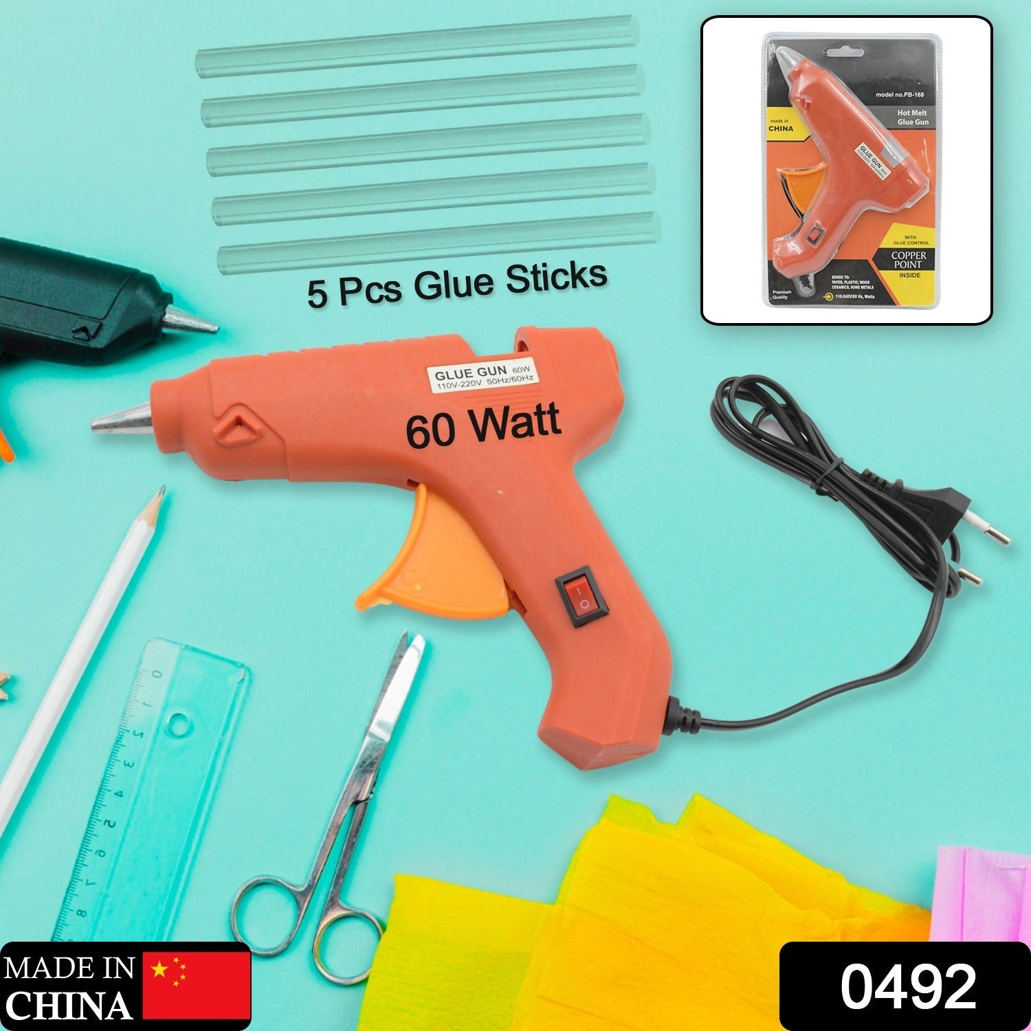 Professional 60 Watt Hot Melt Glue Gun with 5 Glue Sticks & On/Off Switch - Bhavnagar Deodap