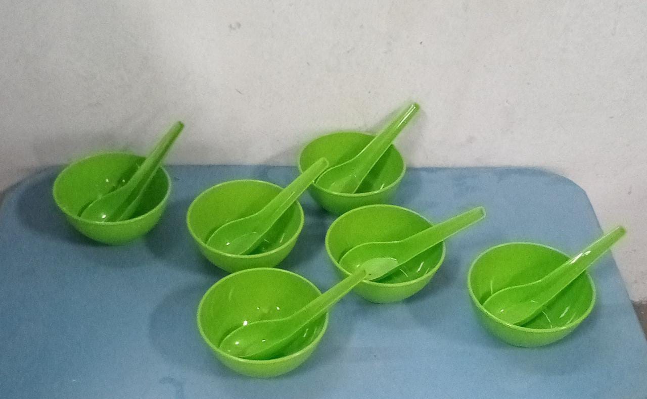 Soup Bowl Spoon Set Plastic For Kitchen & Home Use (6Pcs Set) - Bhavnagar Deodap
