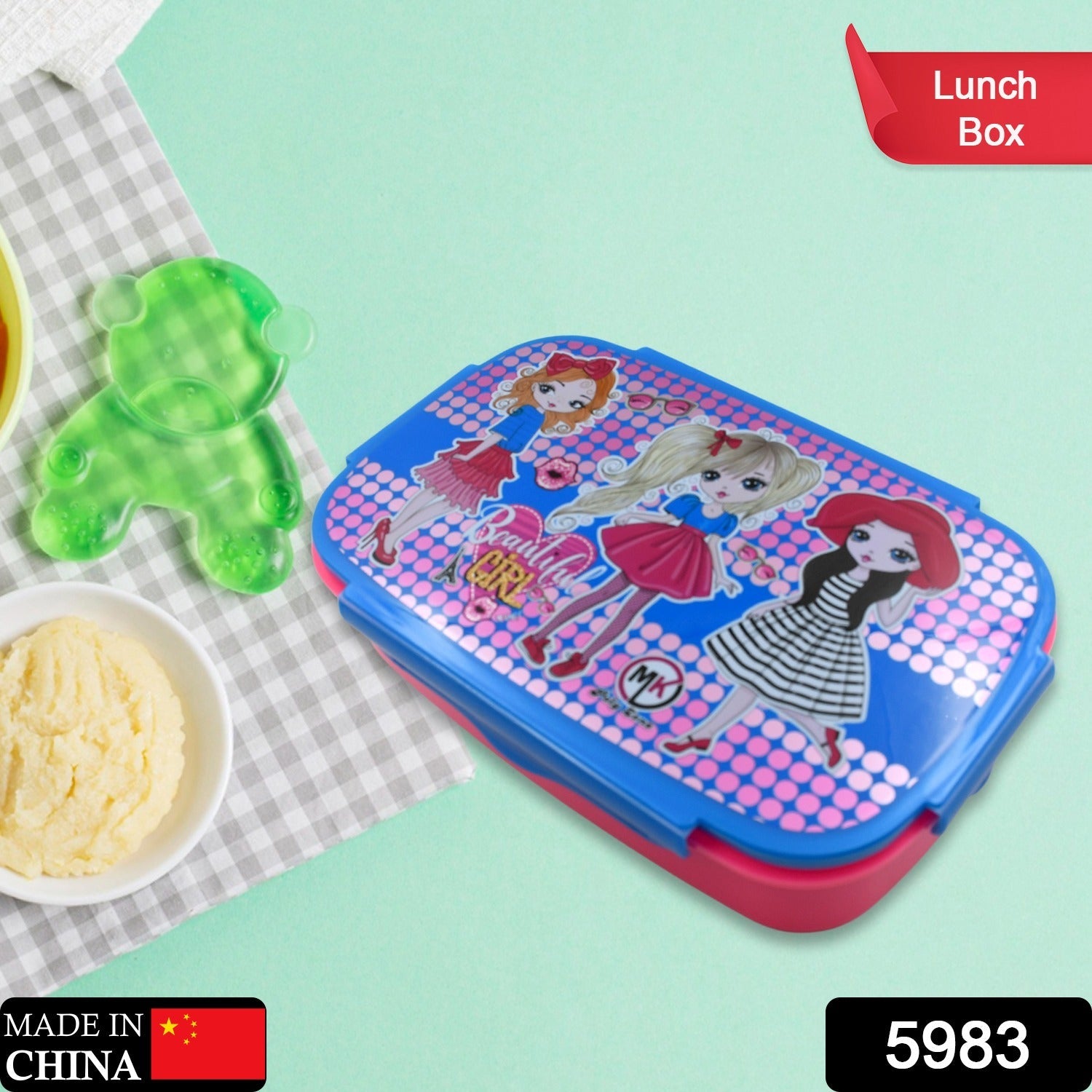 Cartoon Printed Plastic Lunch Box With Inside Small Box & Spoon for Kids, Air Tight Lunch Tiffin Box for Girls Boys, Food Container, Specially Designed for School Going Boys and Girls - Bhavnagar Deodap