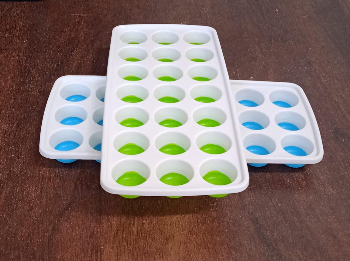 21 Cavity Pop Up Ice Cube Trays-Easy Release, Flexible Silicone Bottom - Stackable, BPA Free, Food Grade - for Convenient Freezer Ice Making (2 Pc Set) - Bhavnagar Deodap