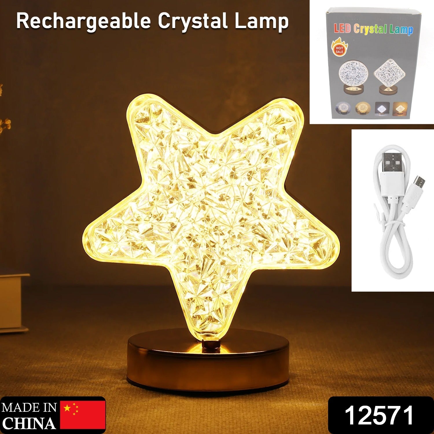 Star Shape Crystal Diamond Lamp Cordless Luxury Lamp with USB Rechargeable, 3-Way Dimmable & Touch Control Decorative Nightstand Lamp for Bedroom, Living Room, Party, Restaurant Decor (1 Pc ) - Bhavnagar Deodap