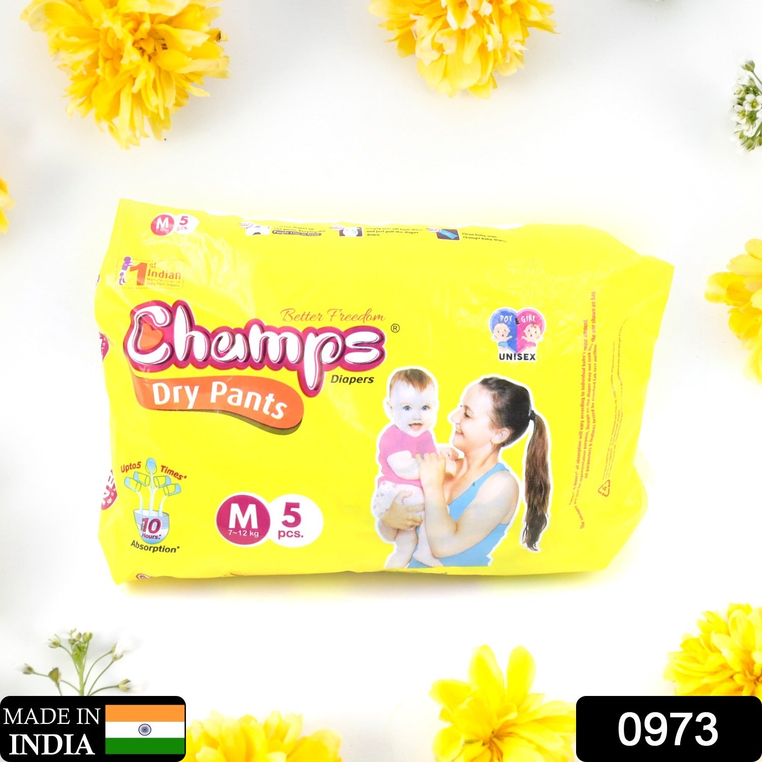 Champs Travel Diapers (Medium, 5 Pcs): Leakproof, Soft & Dry, Baby Diaper Pants - Bhavnagar Deodap