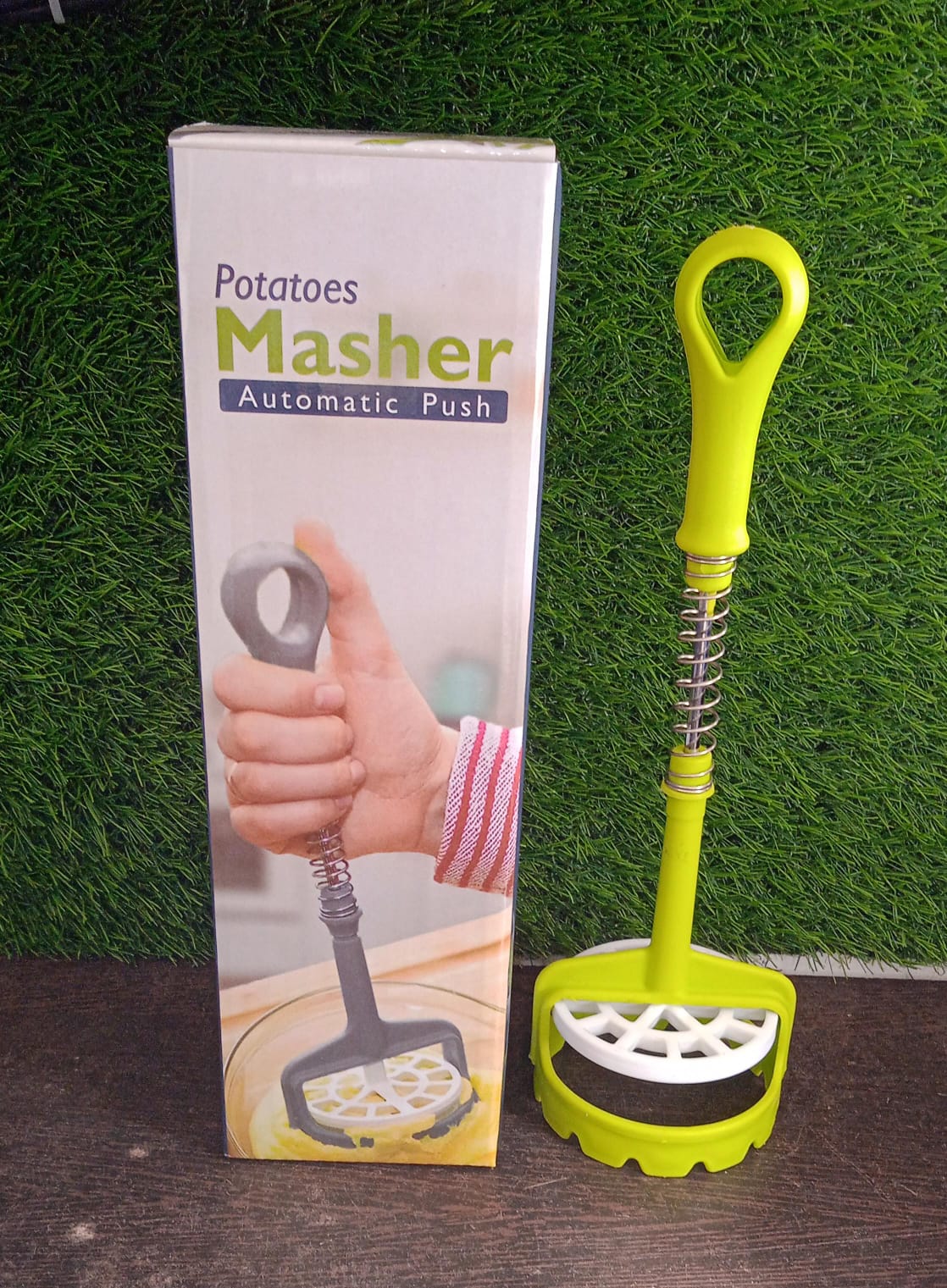 Multi Functional One-Handed Plastic Manual Mashed Potatoes Masher, Mash Sweet Potato Masher with Comfort Grip and Stainless-Steel Spring Design for Nonstick Pans (1 Pc) - Bhavnagar Deodap
