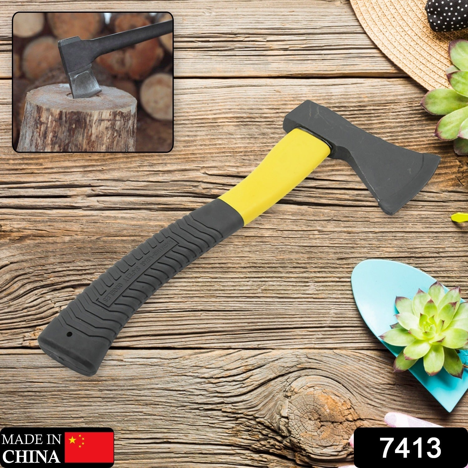 Gardening Tools Hatchet Axe Fiberglass Body Rubberized Handle Wood Cutting Axe, Camping Axe, Safety Axe, Pick Axe (972 Gm) - Bhavnagar Deodap