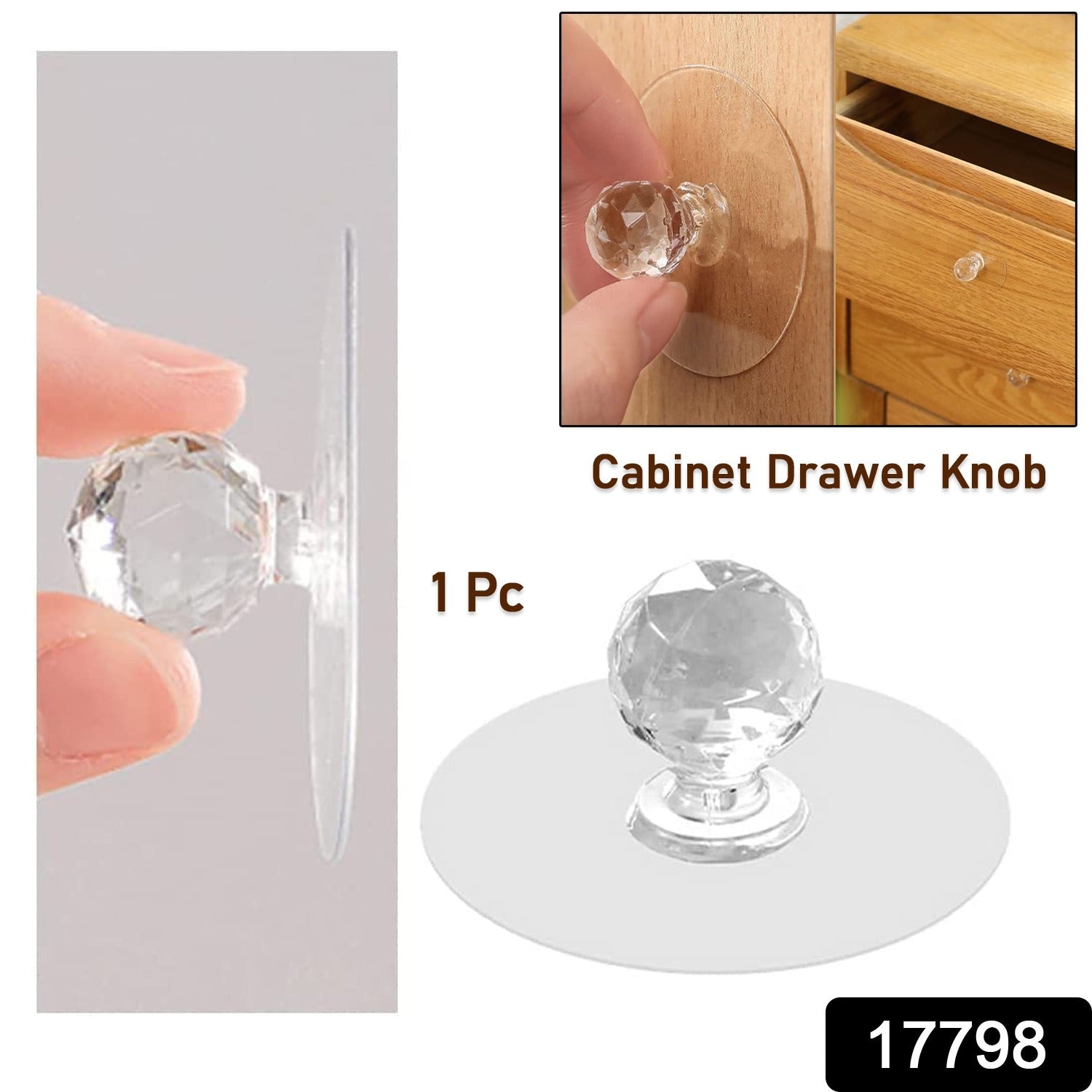 Clear Cabinet Drawer Knobs / Hook, Diamond Crystal Shaped Pulls Handles for Wardrobe, Kitchen, Cupboard, Bathroom Dresser, Furniture Door Window (1 Pc) - Bhavnagar Deodap