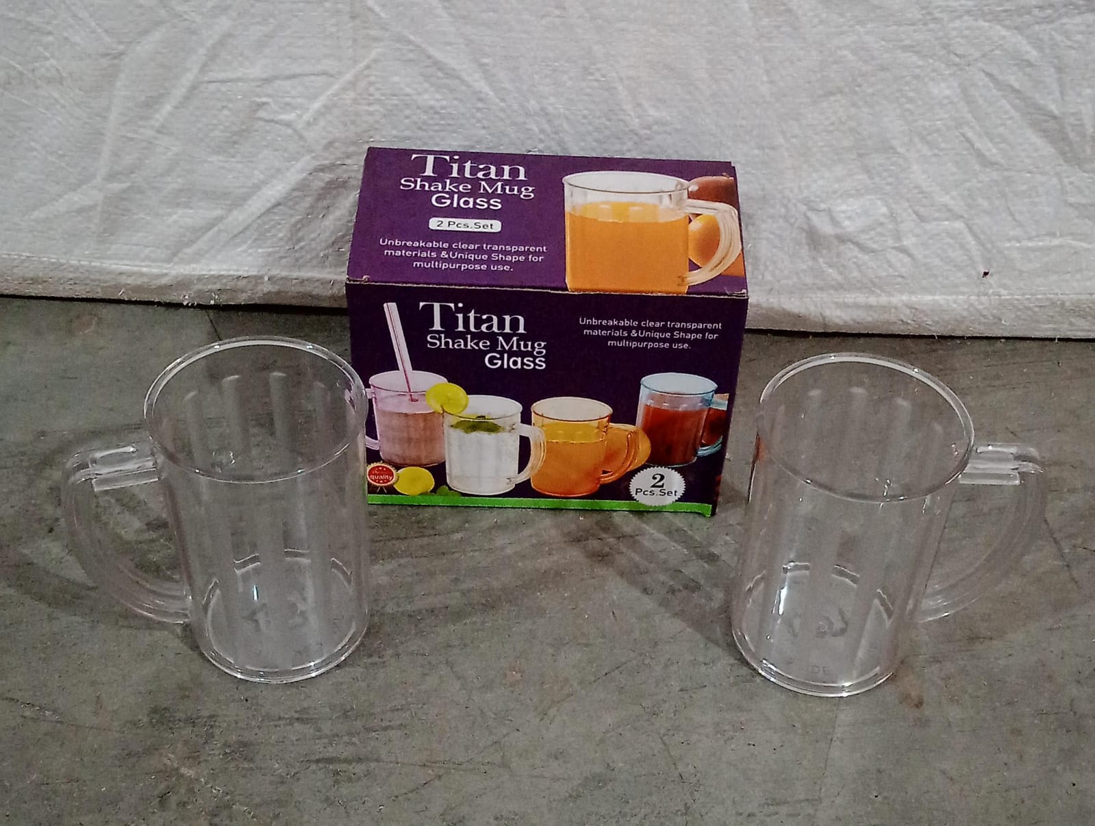 Stylish Juice Glass With Handle, Water Glass, Beer Glass, Milk Shake Glass, Multipurpose Glass Plastic Beer Mug, Unbreakable Beer Tasting Glasses, Clear Juice Glasses Suitable for Kids (2 pc) - Bhavnagar Deodap
