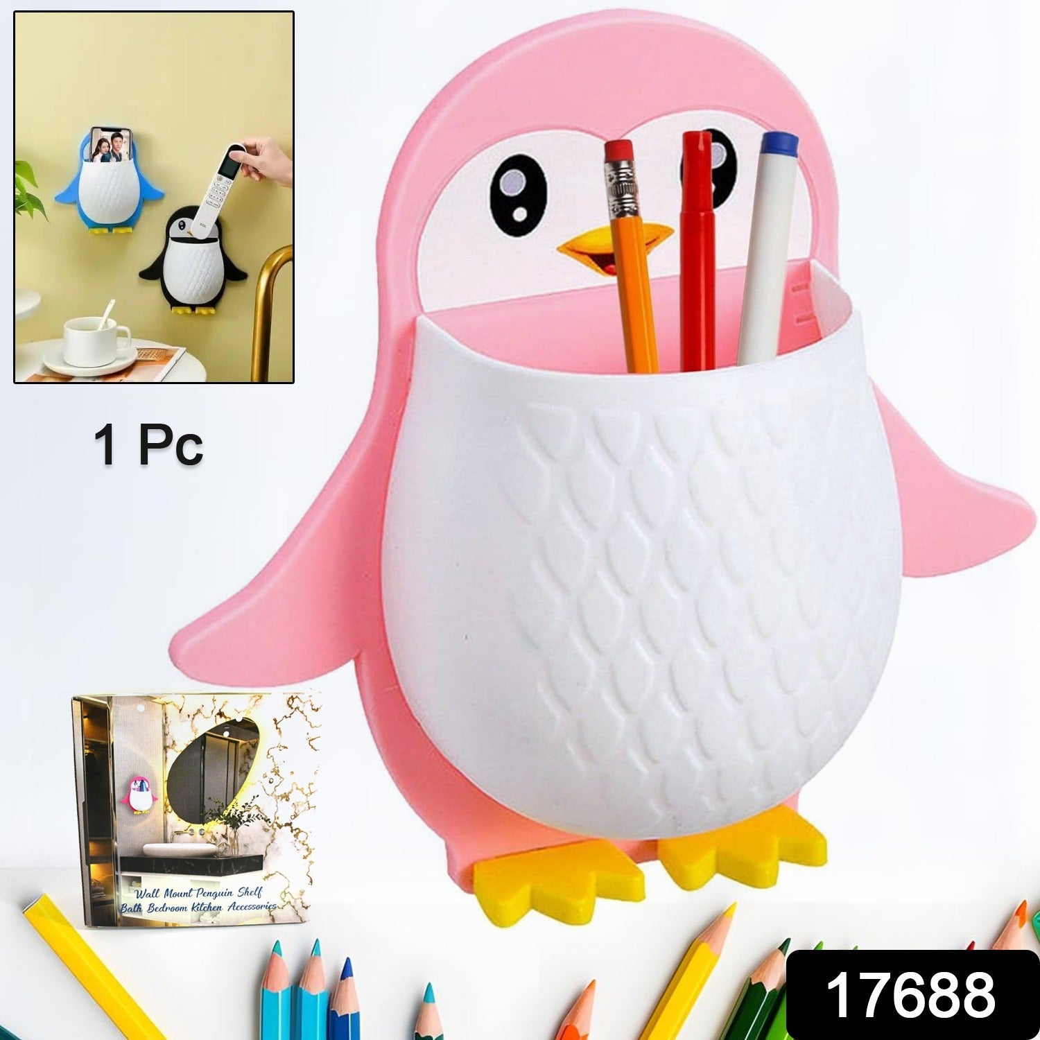 Penguin Storage Box, Adhesive Remote Case, Electric Toothbrushes Holder, Universal Controller Holder, Wall Nightstand, Office Plastic Wall Mount - Bhavnagar Deodap