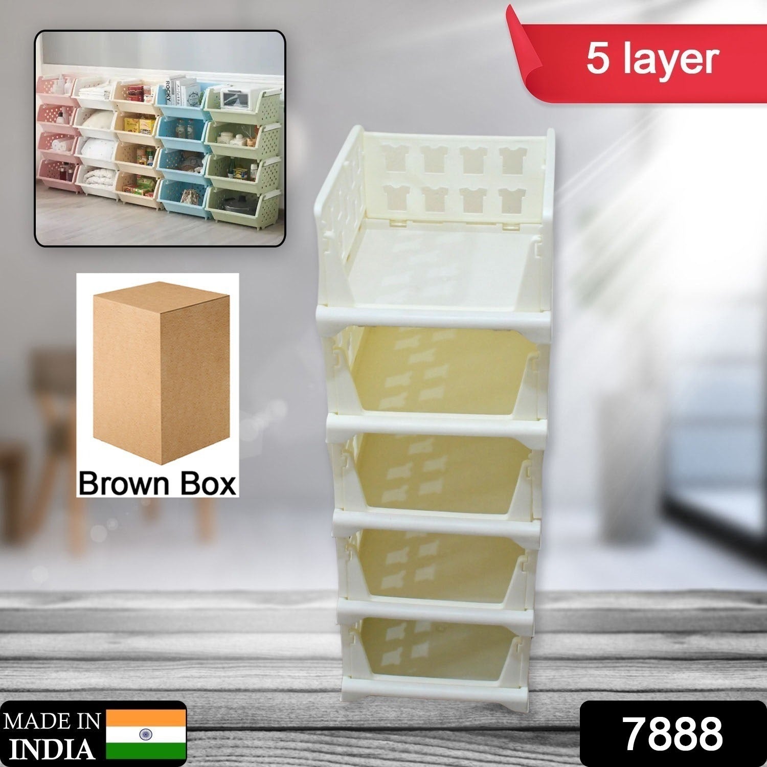 5 Layer Stackable Multifunctional Storage,for Clothes Foldable Drawer Shelf Basket Utility Cart Rack Storage Organizer Cart for Kitchen, Pantry Closet, Bedroom, Bathroom, Laundry (5 Layer 1 Pc) - Bhavnagar Deodap