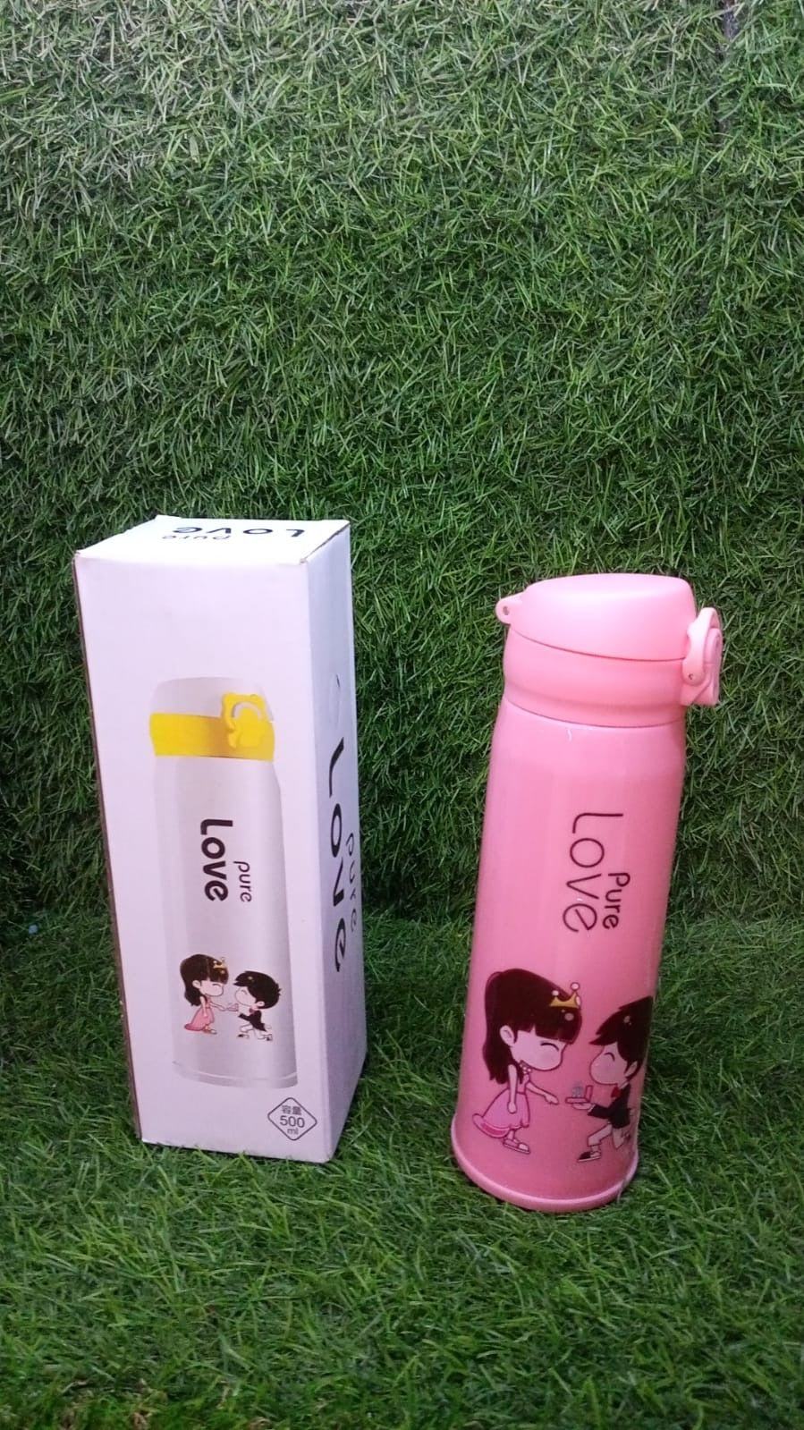 Pure Love outdoor sport water bottle 500ml leak proof BPA-free for travel cold and hot water glass water bottle with daily water intake for gym and children, Fridge, for Home, Office, School (MOQ :- 80 Pc) - Bhavnagar Deodap
